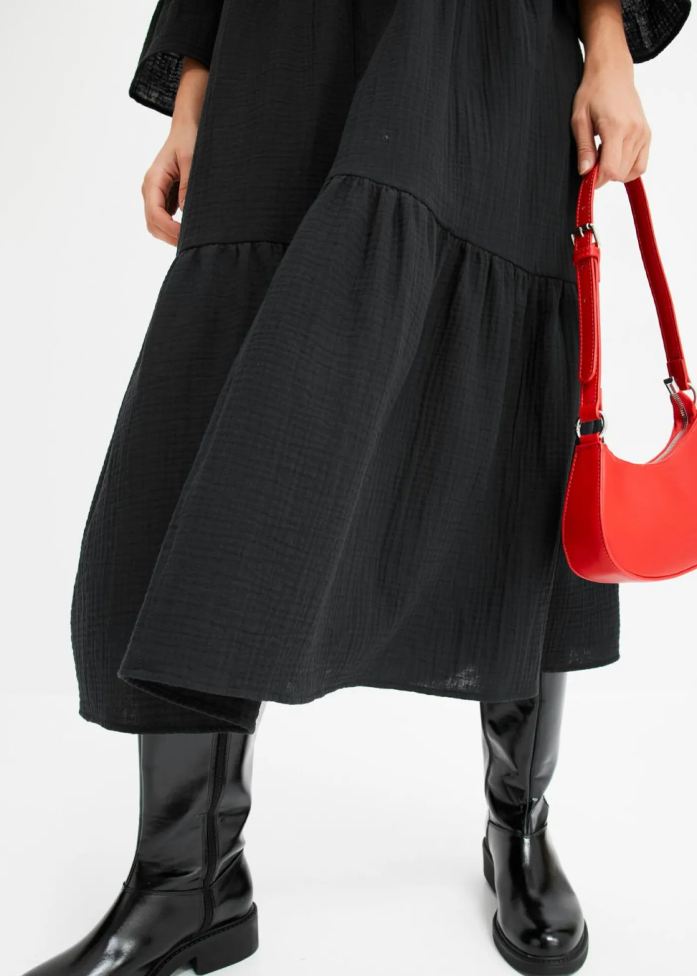 bonprix bonprix Tallas Pequeñas>Vestido largo de muselina suave Negro