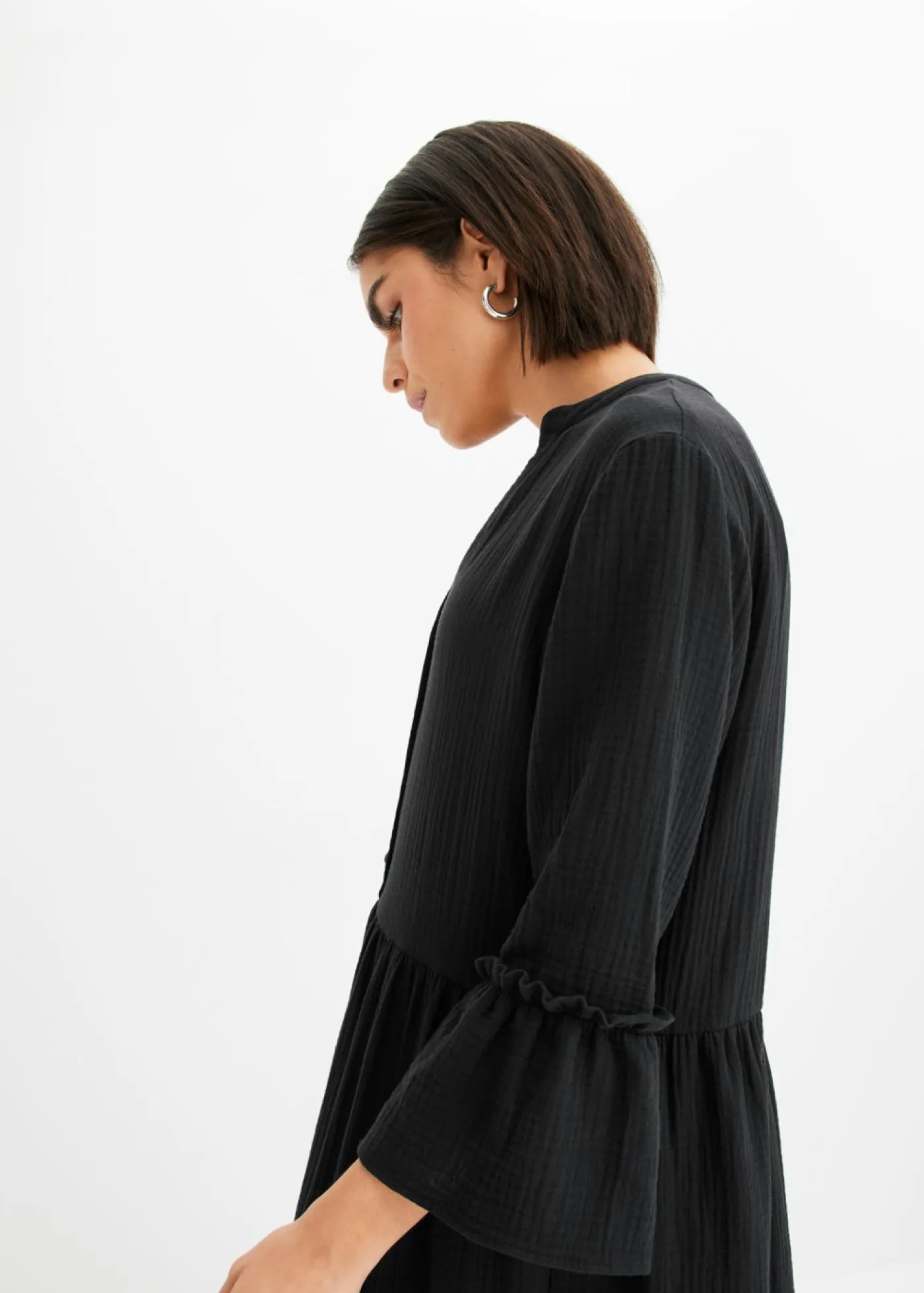 bonprix bonprix Tallas Pequeñas>Vestido largo de muselina suave Negro