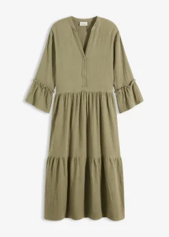 bonprix bonprix Vestidos|Novedades>Vestido largo de muselina suave Verde oliva