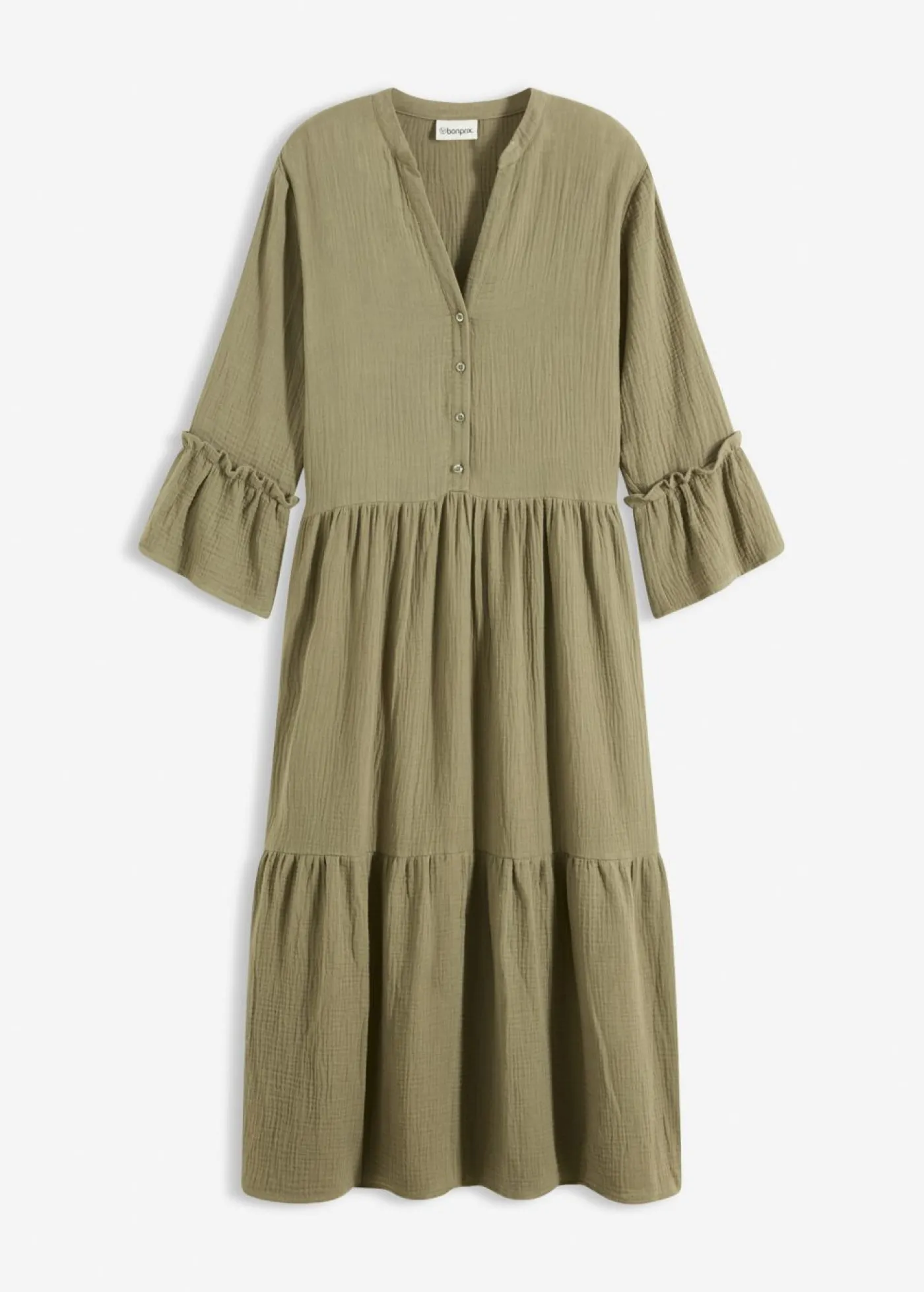 bonprix bonprix Vestidos|Novedades>Vestido largo de muselina suave Verde oliva