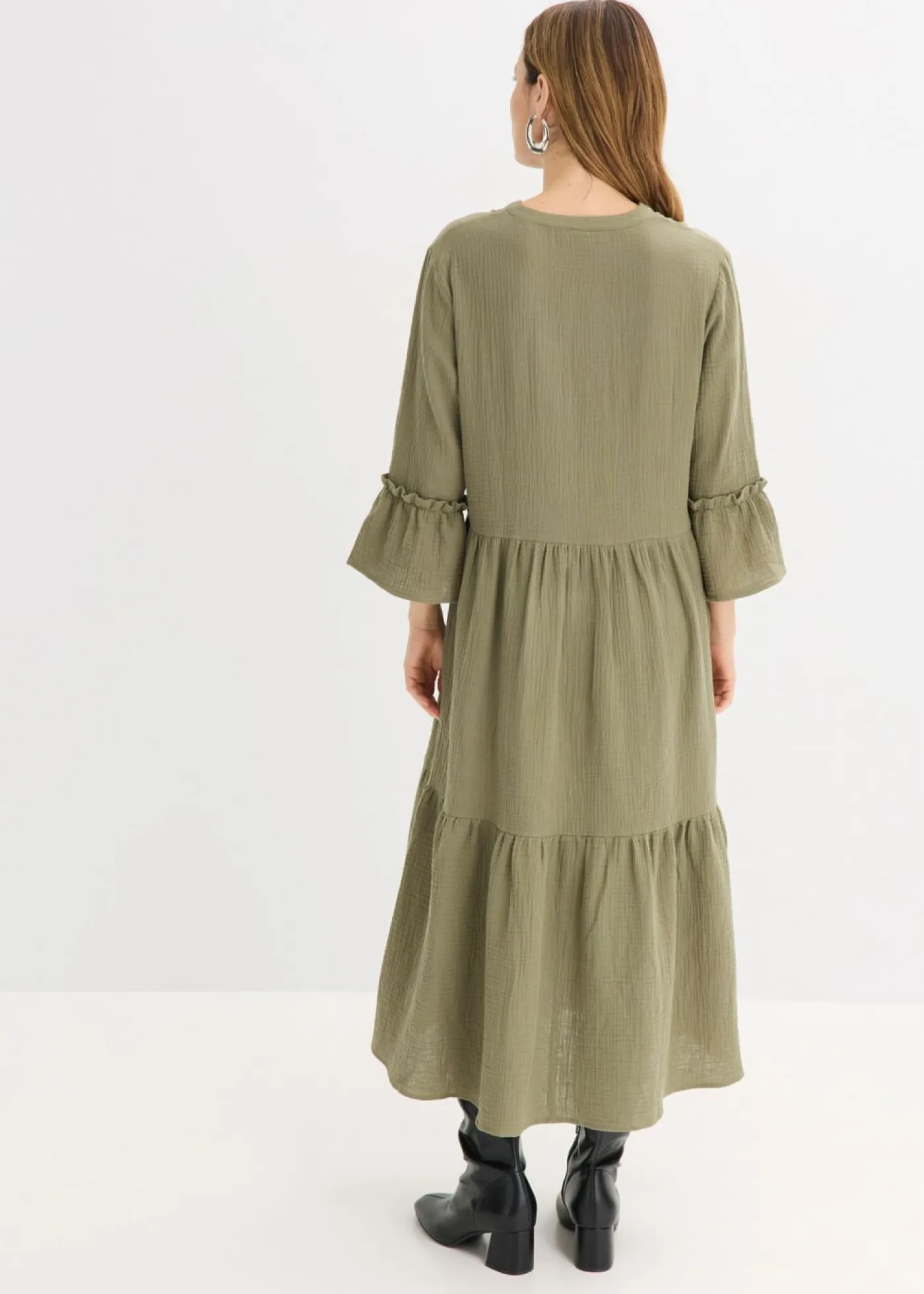 bonprix bonprix Vestidos|Novedades>Vestido largo de muselina suave Verde oliva