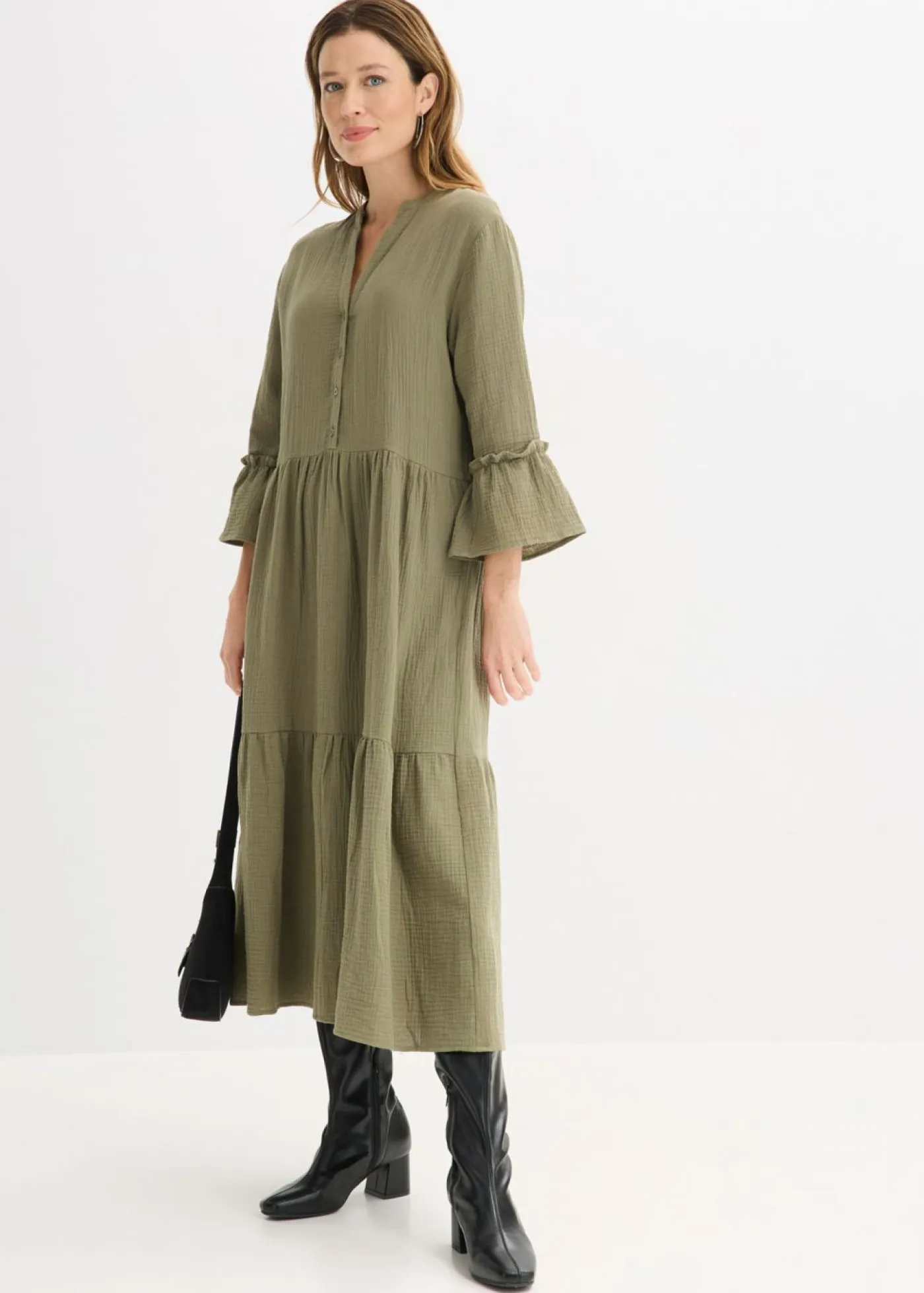 bonprix bonprix Vestidos|Novedades>Vestido largo de muselina suave Verde oliva