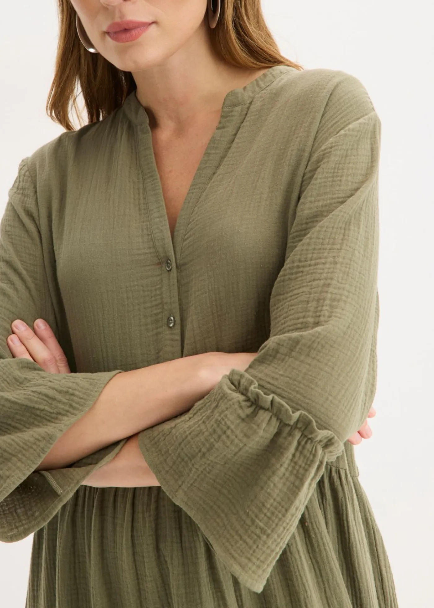 bonprix bonprix Vestidos|Novedades>Vestido largo de muselina suave Verde oliva