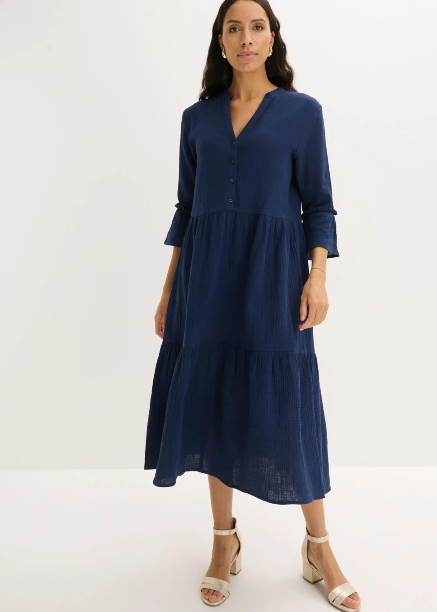 bonprix bonprix Novedades>Vestido largo de muselina suave Azul marino