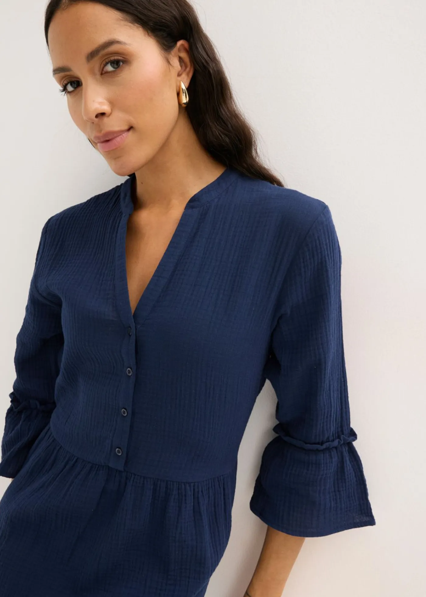 bonprix bonprix Novedades>Vestido largo de muselina suave Azul marino