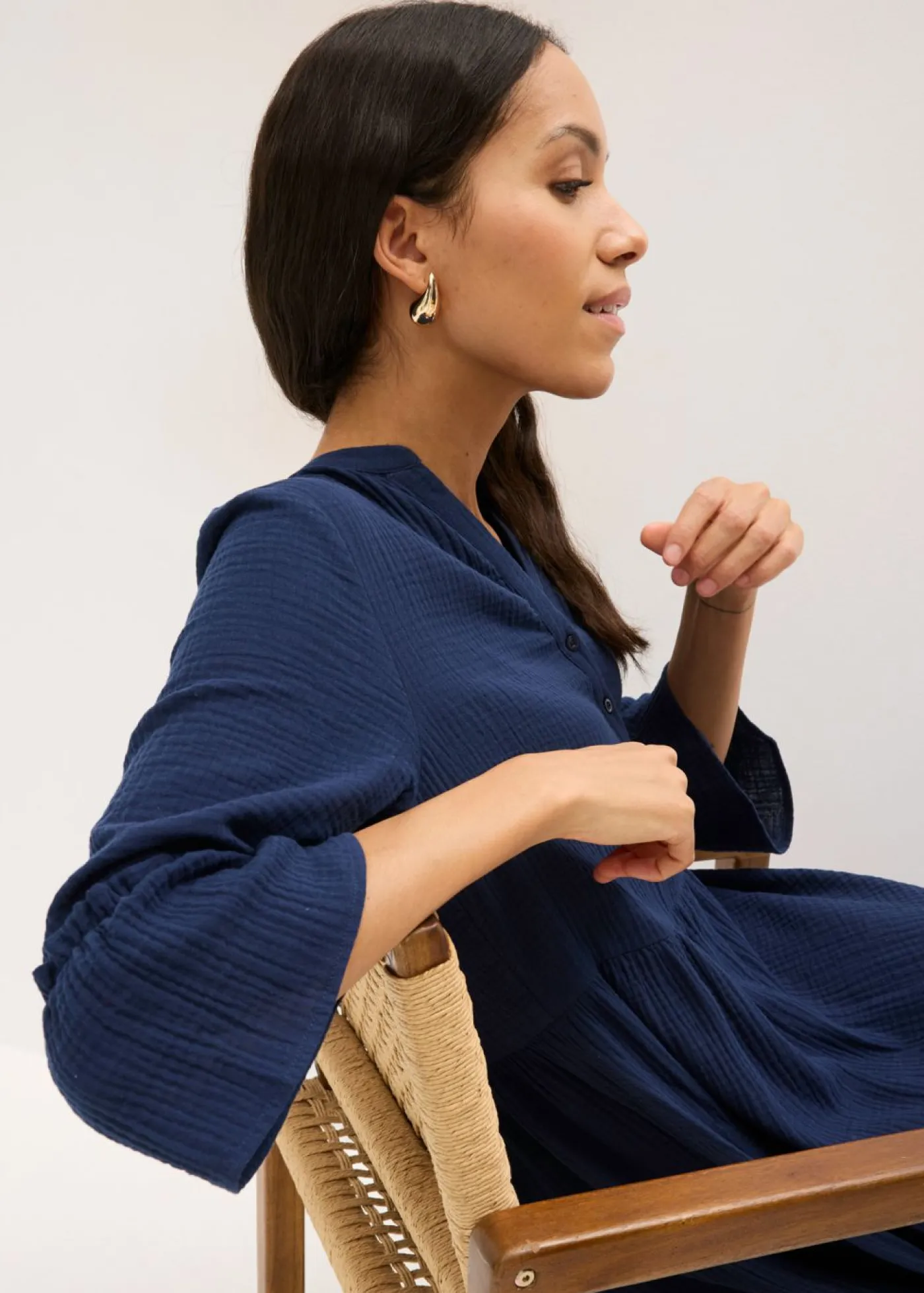 bonprix bonprix Novedades>Vestido largo de muselina suave Azul marino