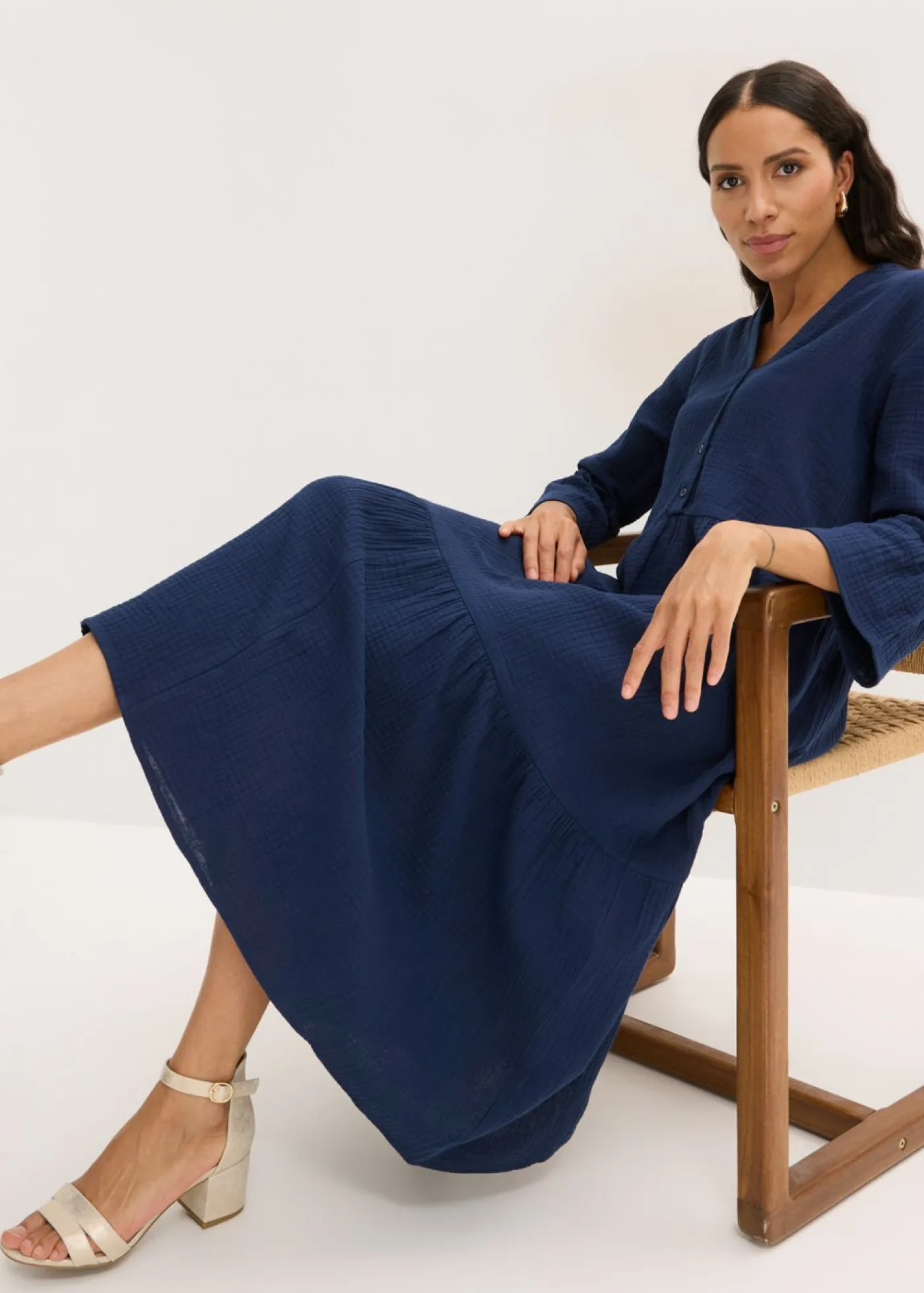 bonprix bonprix Novedades>Vestido largo de muselina suave Azul marino