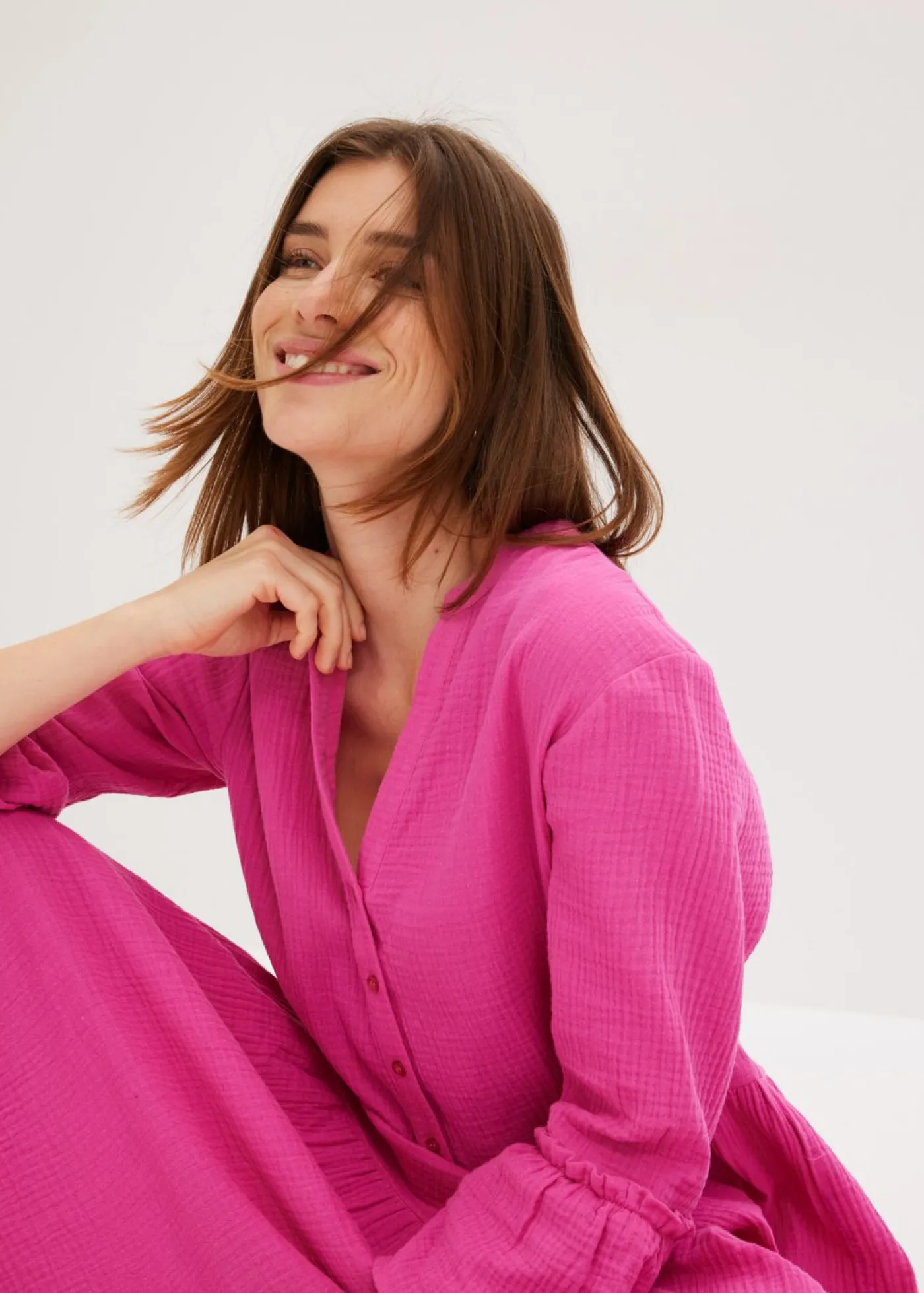 bonprix bonprix Vestidos|Tallas Pequeñas>Vestido largo de muselina suave fucsia