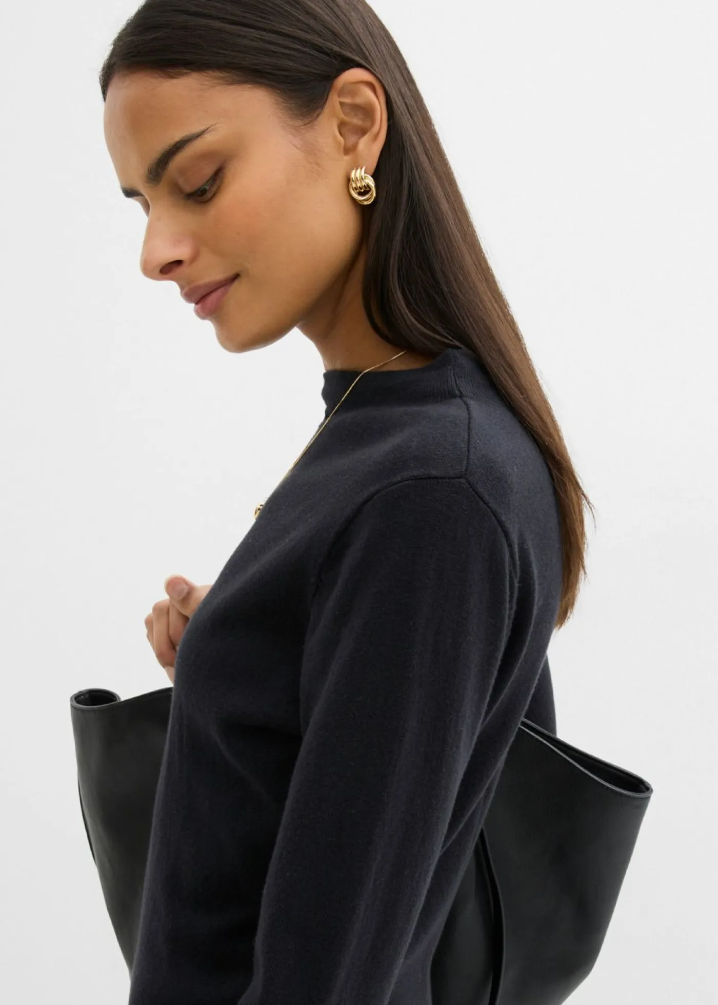 bonprix bonprix Esenciales|Vestidos>Vestido largo de punto fino con cachemir Negro