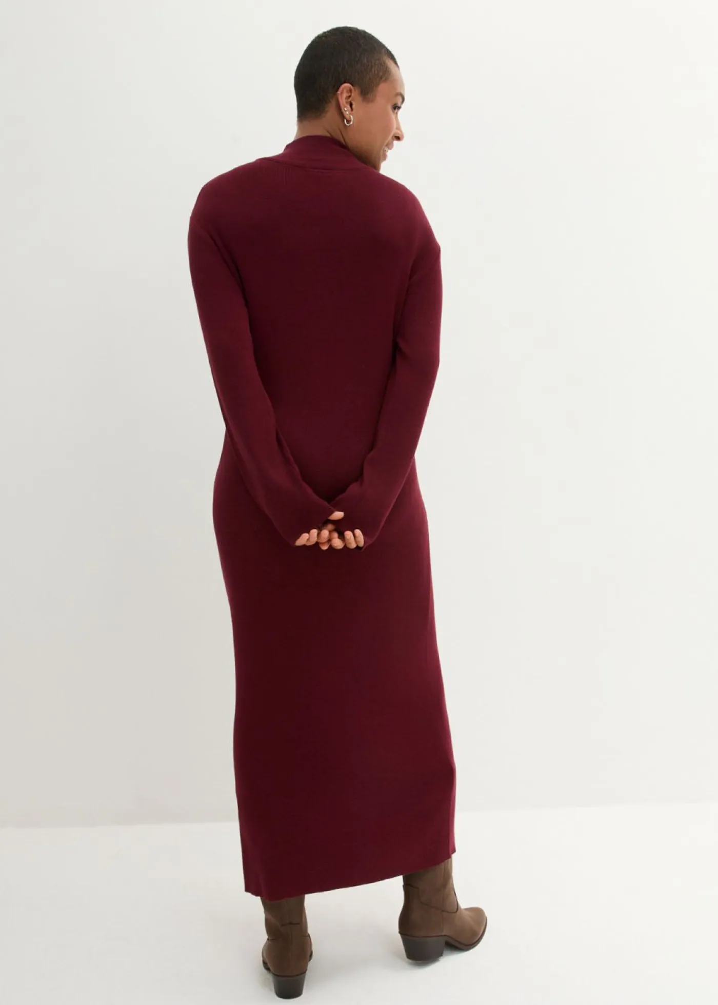 bonprix bonprix Vestidos|Ropa De Punto>Vestido largo de punto fino de mezcla de viscosa fluida Rojo rubí