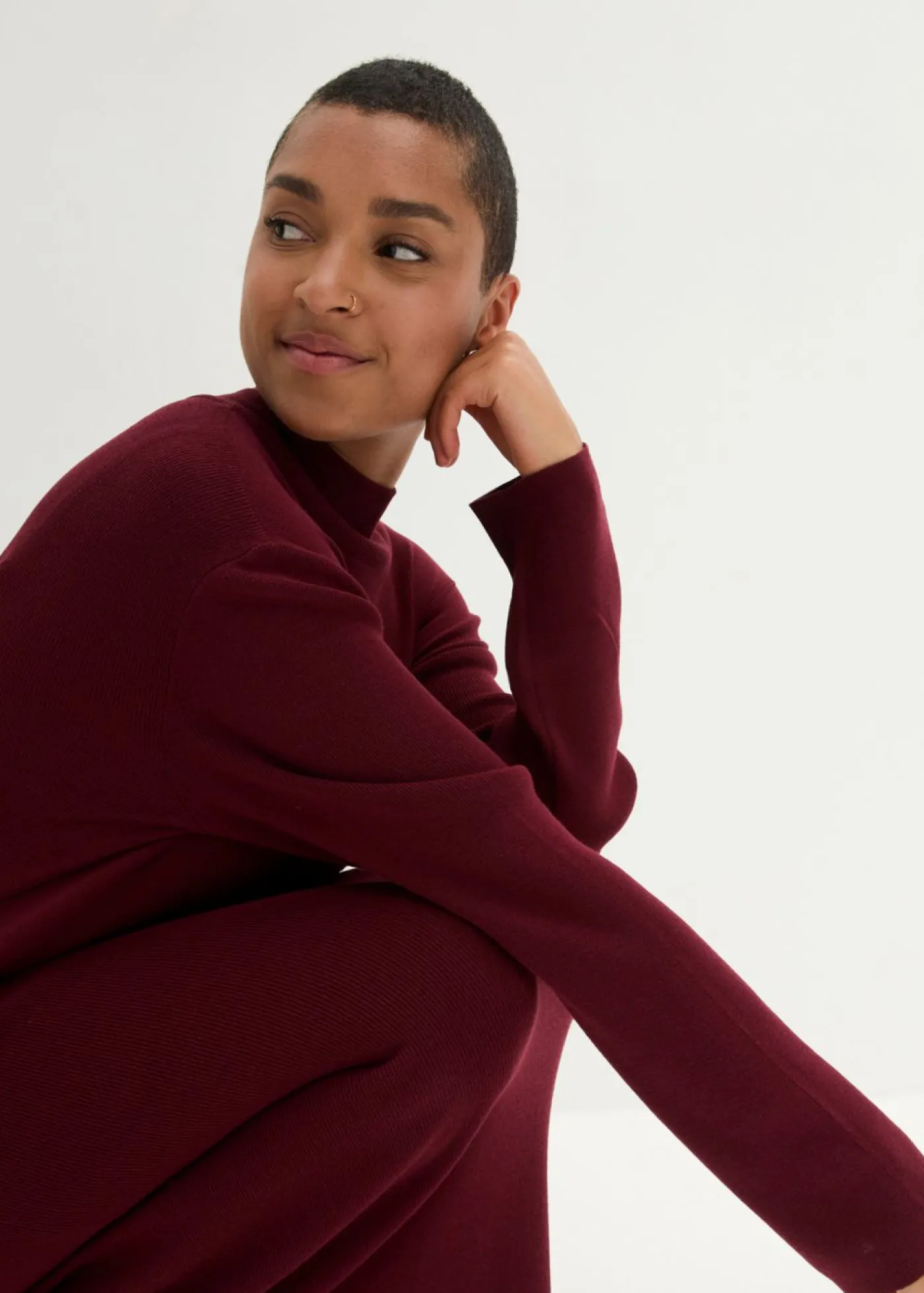 bonprix bonprix Vestidos|Ropa De Punto>Vestido largo de punto fino de mezcla de viscosa fluida Rojo rubí