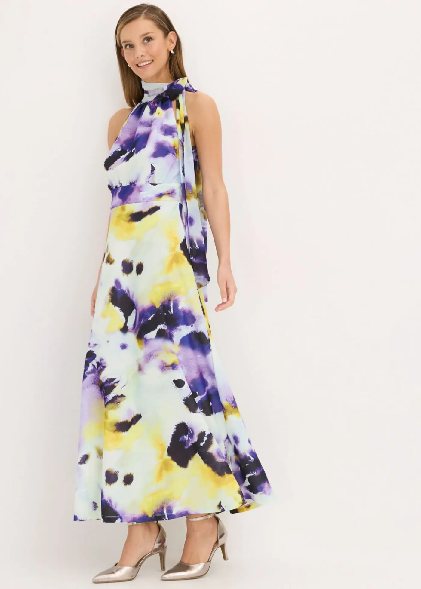 bonprix bonprix Vestidos|Ropa Elegante>Vestido largo de tejido de neopreno firme azul pálido/púrpura