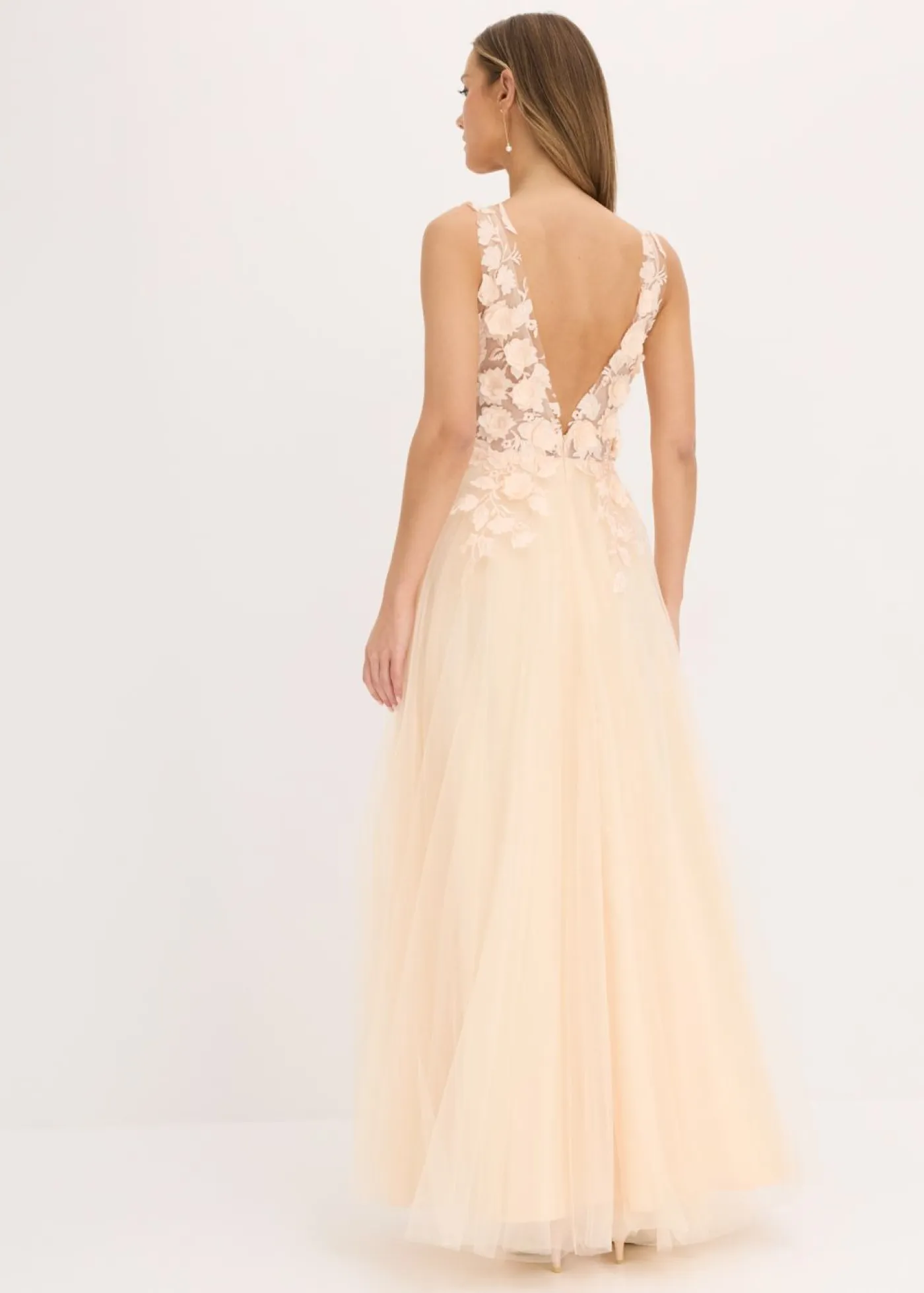 Mujer bonprix bonprix Vestido largo de tul delicado con aplicación de flores