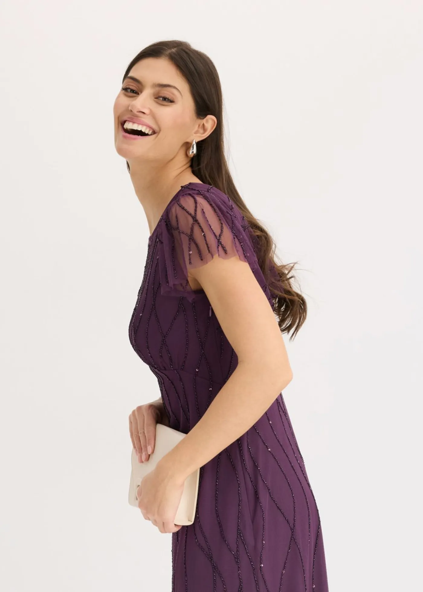 Mujer bonprix bonprix Vestido largo de tul delicado con bordado de perlas