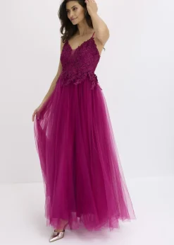 Mujer bonprix bonprix Vestido largo de tul delicado con encaje