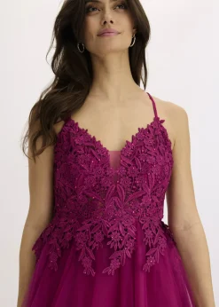 Mujer bonprix bonprix Vestido largo de tul delicado con encaje