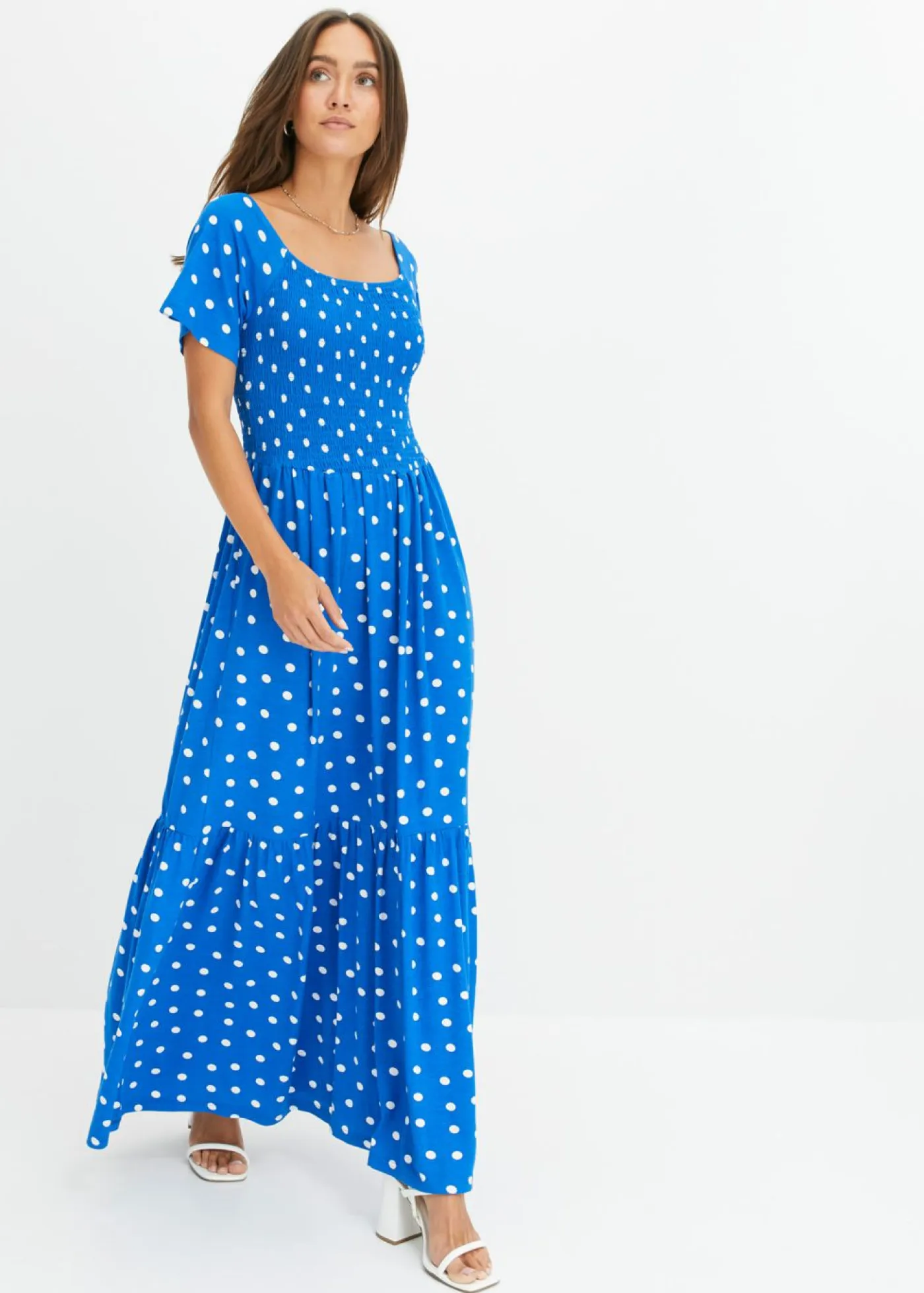bonprix bonprix Vestidos>Vestido largo de viscosa sostenible Azul de lunares