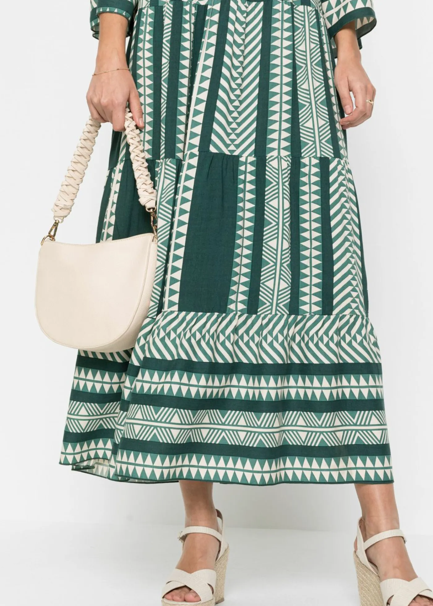 bonprix bonprix Vestidos>Vestido largo de viscosa fluida verde petróleo/beige