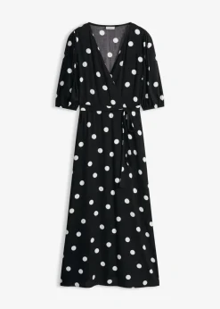 bonprix bonprix Vestidos|Tallas Pequeñas>Vestido largo de viscosa fluida negro - blanco topos