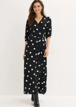 bonprix bonprix Vestidos|Tallas Pequeñas>Vestido largo de viscosa fluida negro - blanco topos