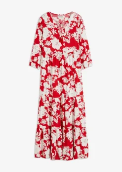 bonprix bonprix Vestidos>Vestido largo de viscosa fluida rojo tomate/blanco con flores