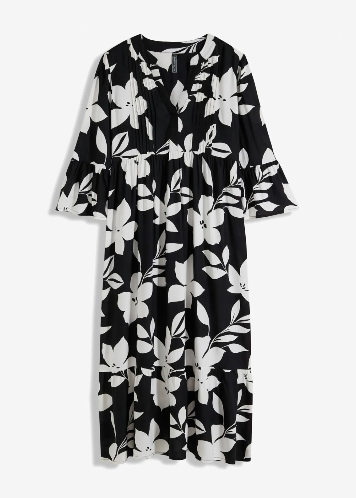 bonprix bonprix Vestidos|Novedades>Vestido largo de viscosa fluida negro-blanco con flores