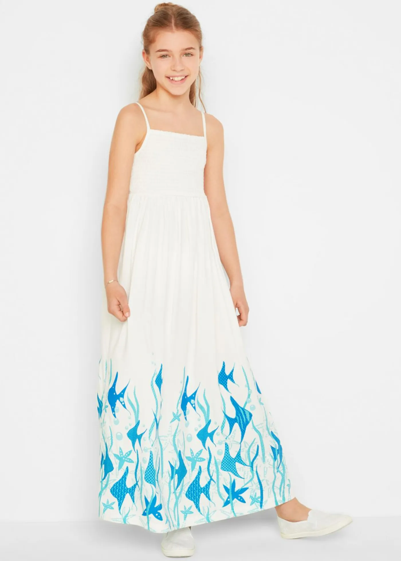 bonprix bonprix Ropa 9 A 16 Años·Vestidos Y Monos>Vestido largo de viscosa fluida blanco. / azul mar