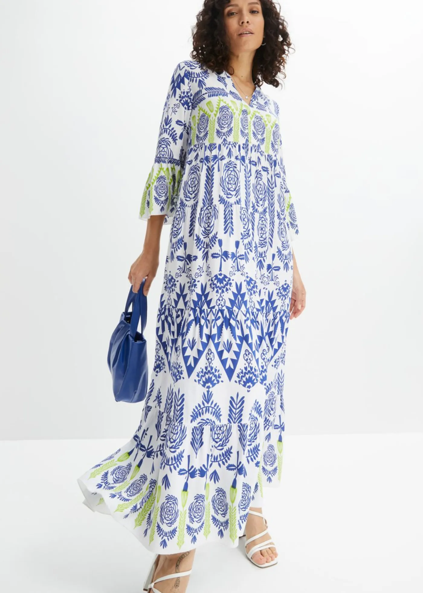 bonprix bonprix Vestidos>Vestido largo de viscosa fluida Blanco-azul-verde