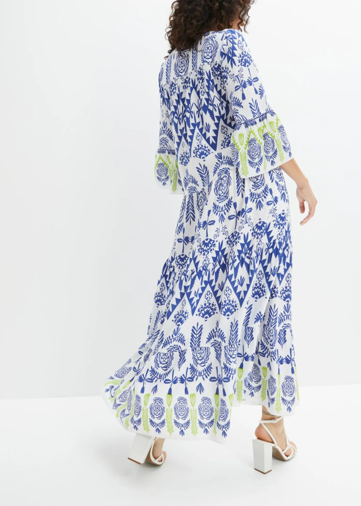 bonprix bonprix Vestidos>Vestido largo de viscosa fluida Blanco-azul-verde