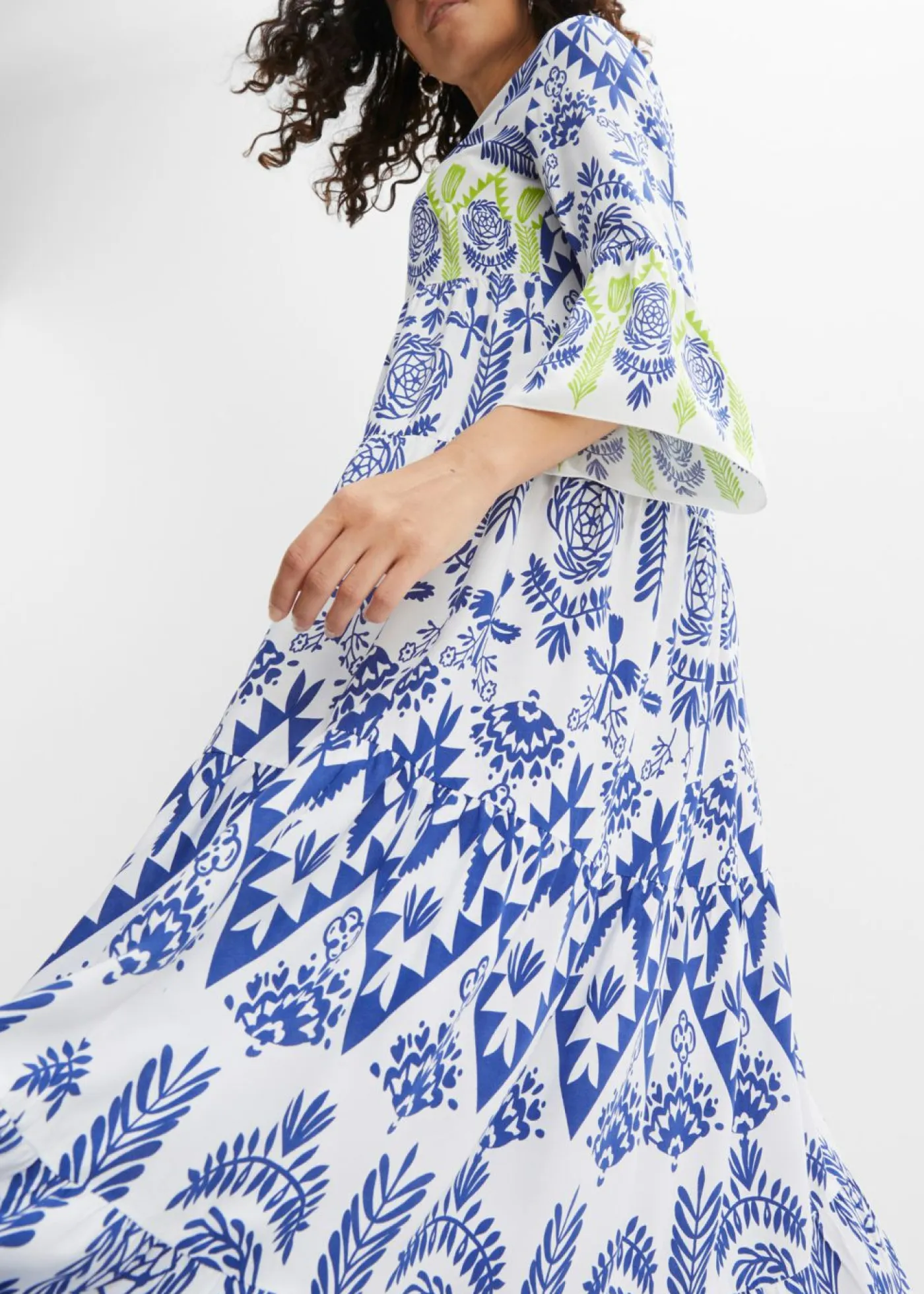 bonprix bonprix Vestidos>Vestido largo de viscosa fluida Blanco-azul-verde