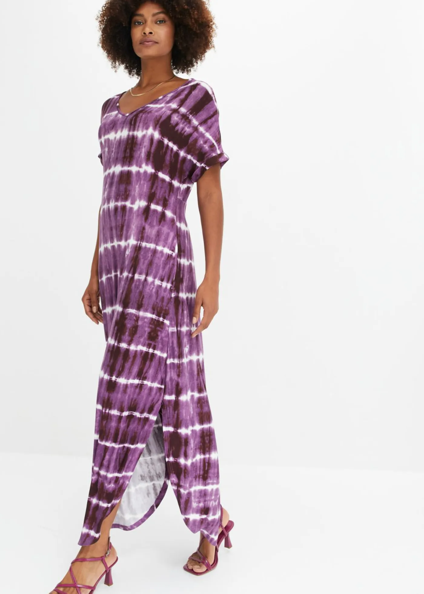 bonprix bonprix Vestidos>Vestido largo de viscosa fluida púrpura/blanco estampado