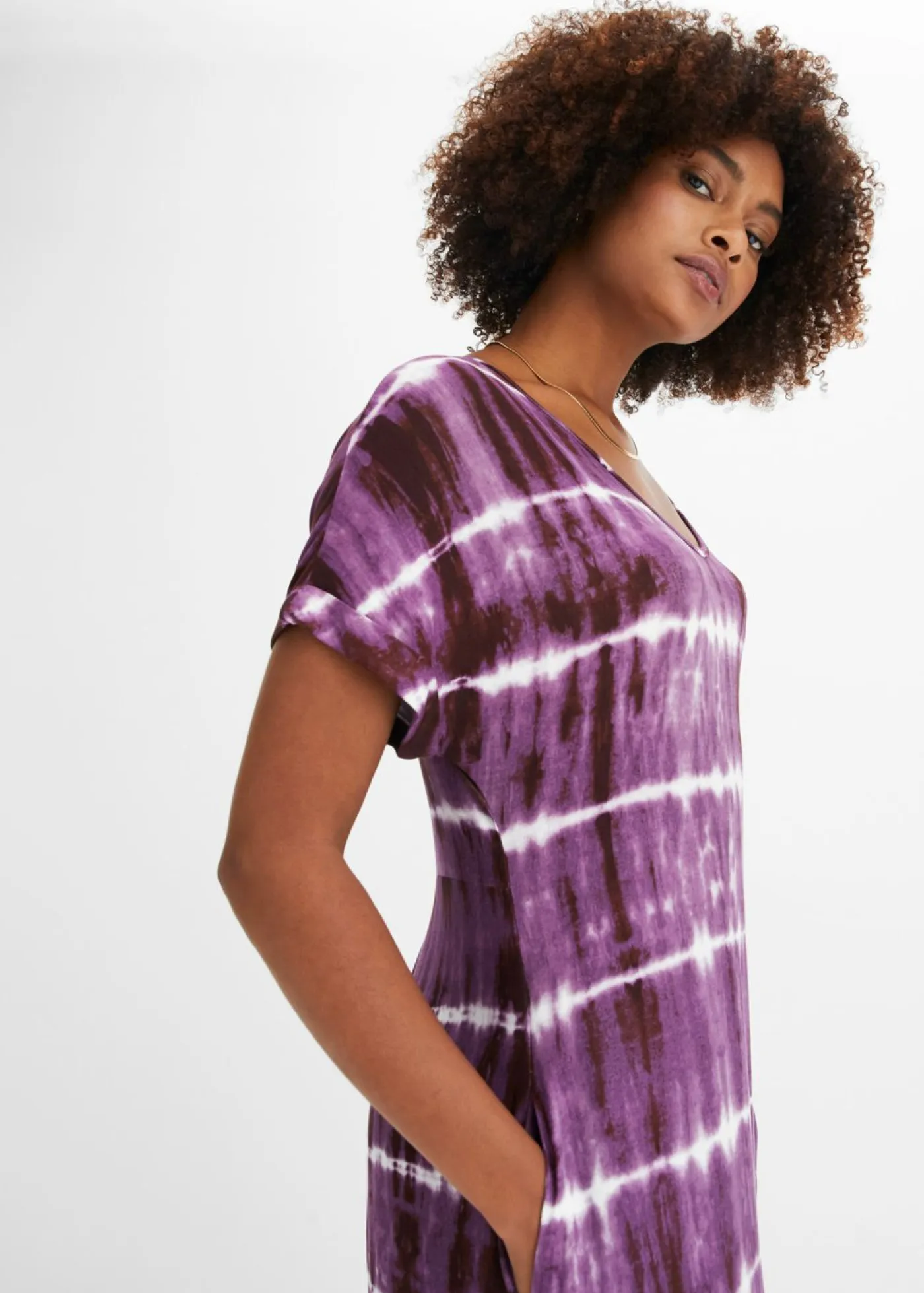 bonprix bonprix Vestidos>Vestido largo de viscosa fluida púrpura/blanco estampado