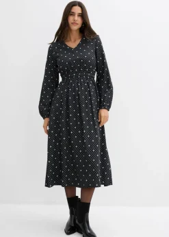 bonprix bonprix Vestidos>Vestido largo de viscosa fluida negro - blanco topos