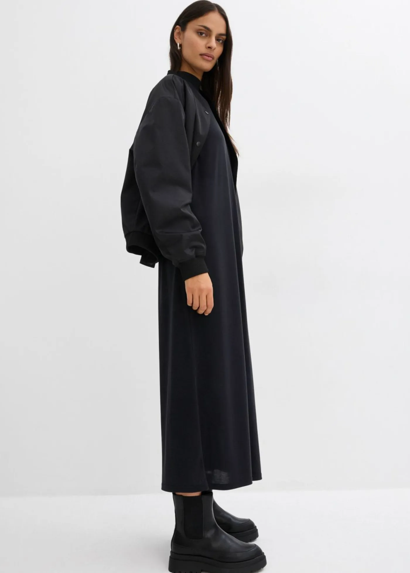 bonprix bonprix Esenciales|Vestidos>Vestido largo en mezcla de modal Negro