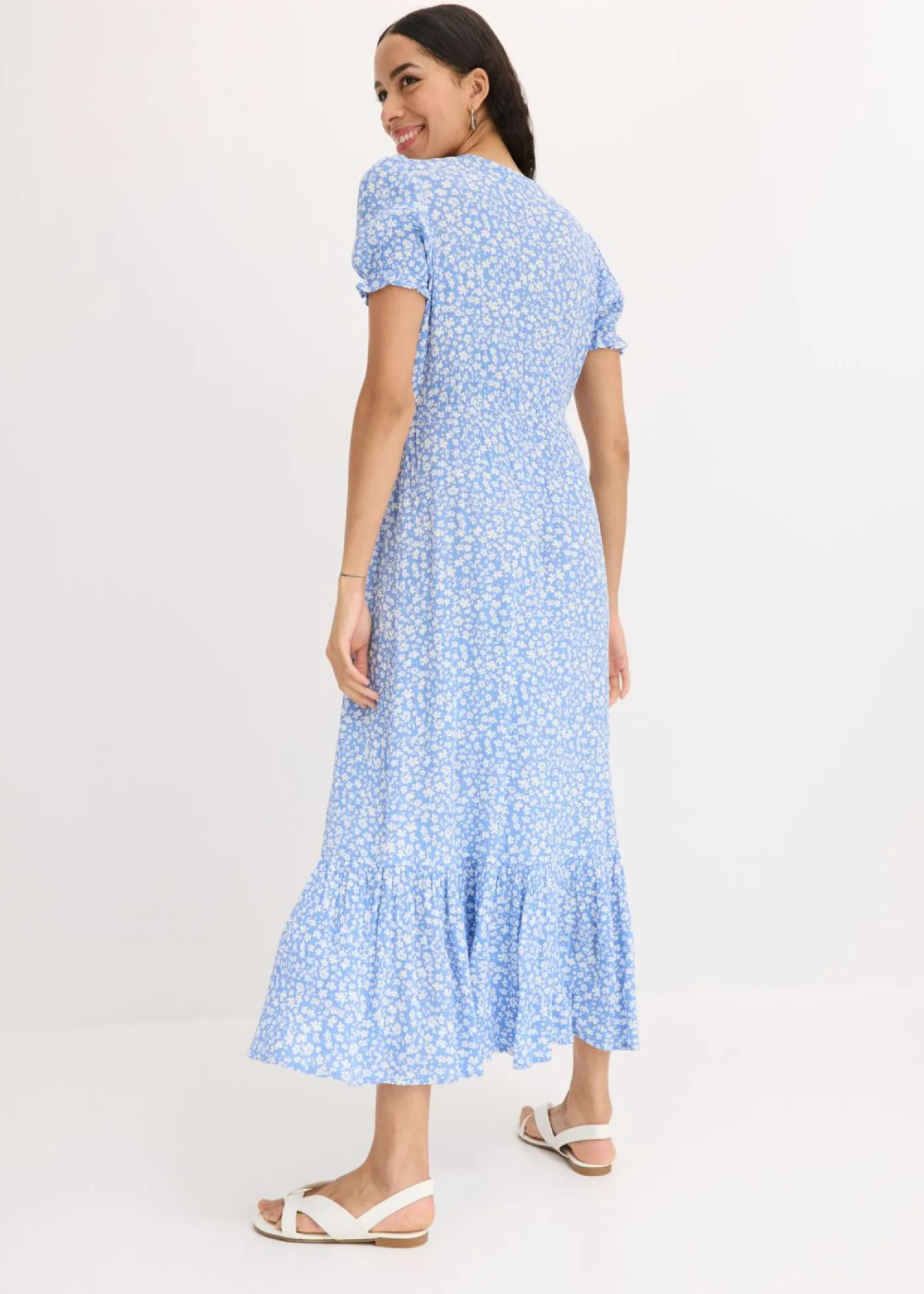 bonprix bonprix Vestidos>Vestido largo estampado azul-blanco con flores