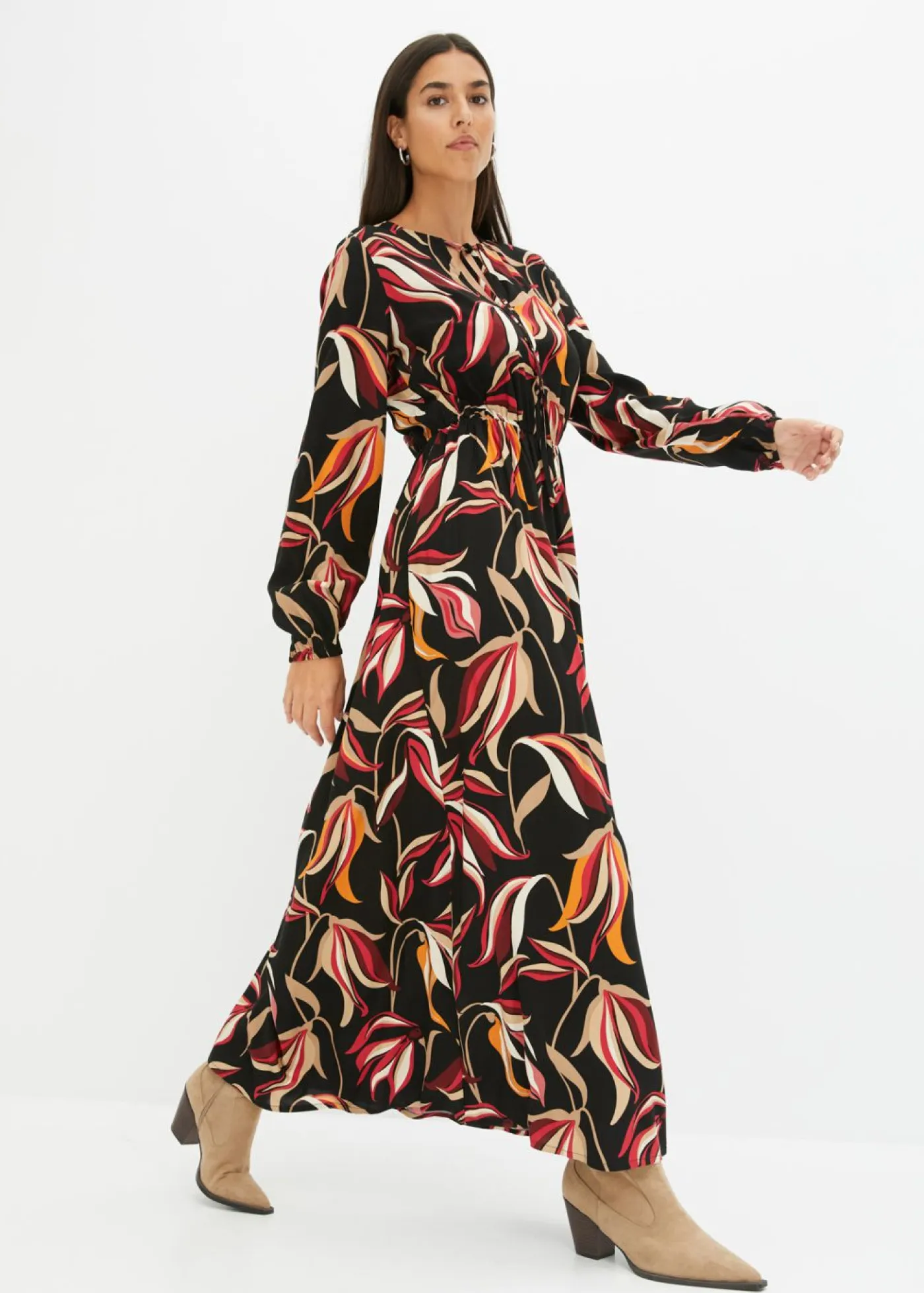 bonprix bonprix Vestidos>Vestido largo estampado Negro