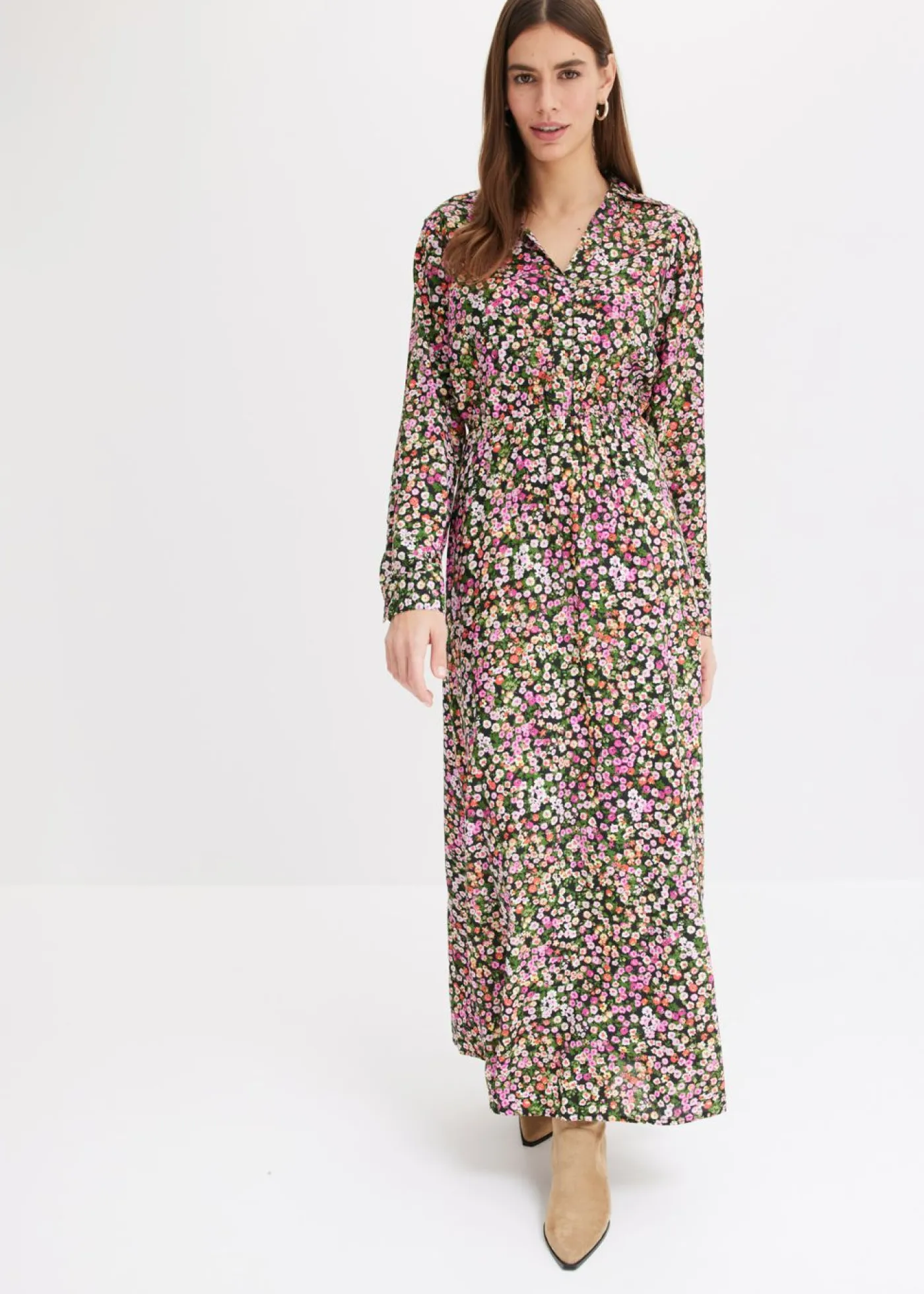 bonprix bonprix Vestidos>Vestido largo estampado rosa caliente-verde claro con flores