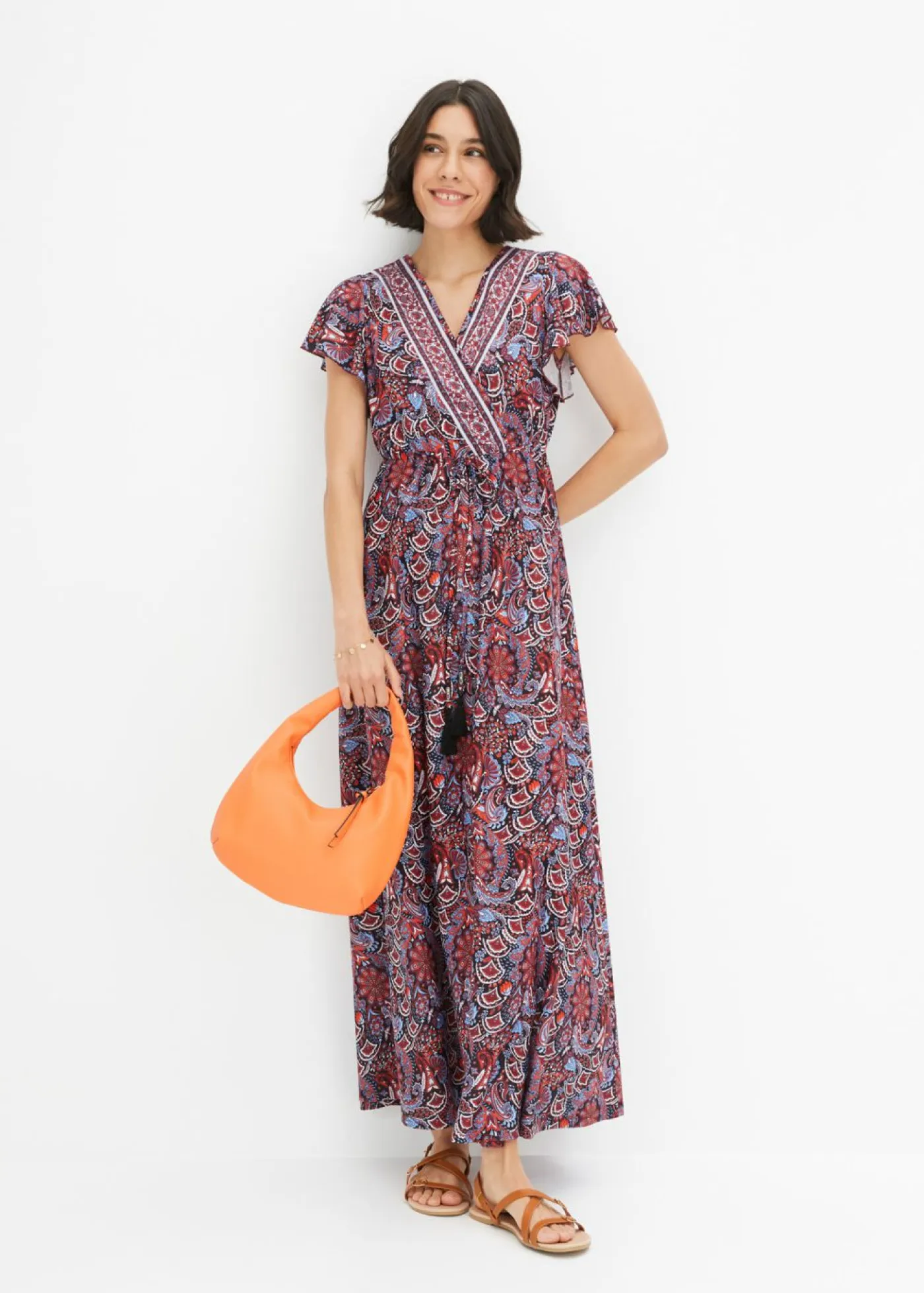 bonprix bonprix Vestidos>Vestido largo estampado Azul-naranja