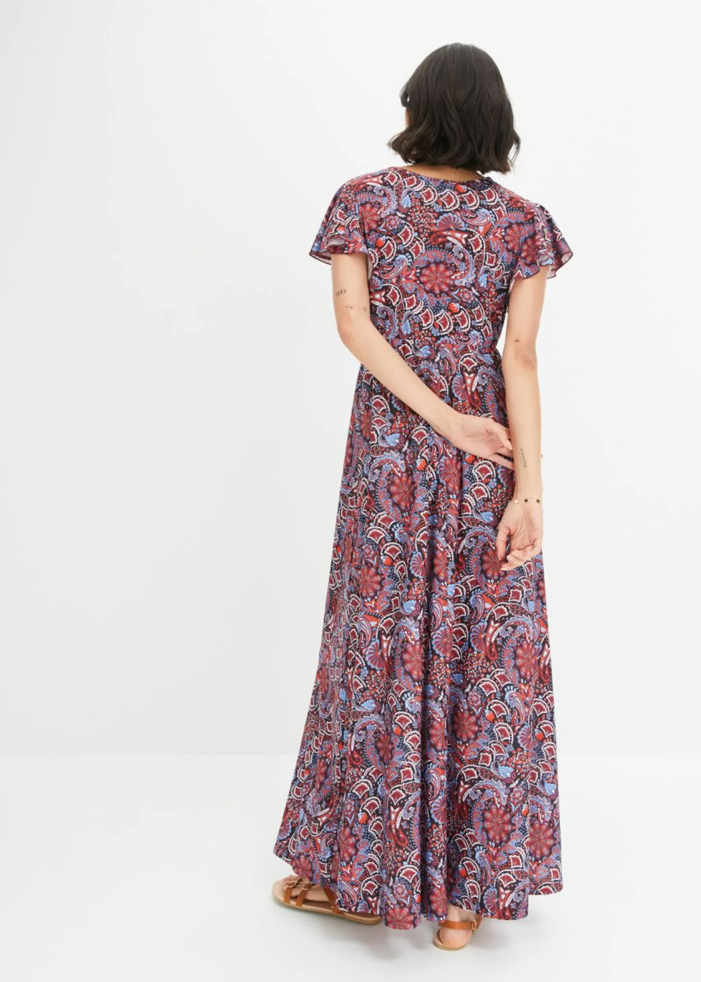 bonprix bonprix Vestidos>Vestido largo estampado Azul-naranja