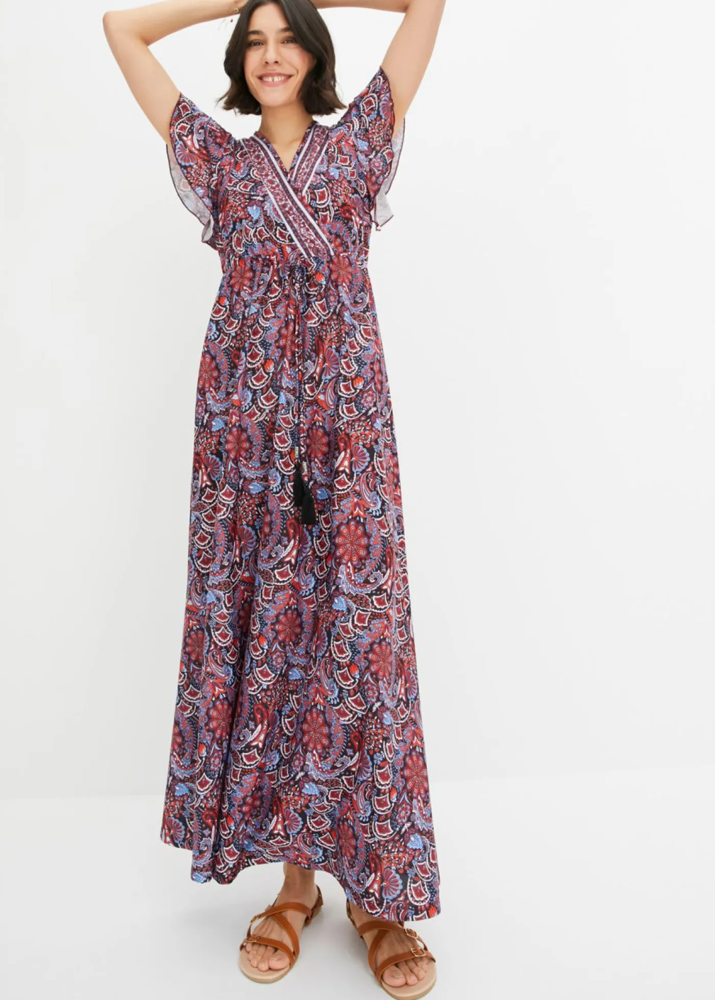 bonprix bonprix Vestidos>Vestido largo estampado Azul-naranja