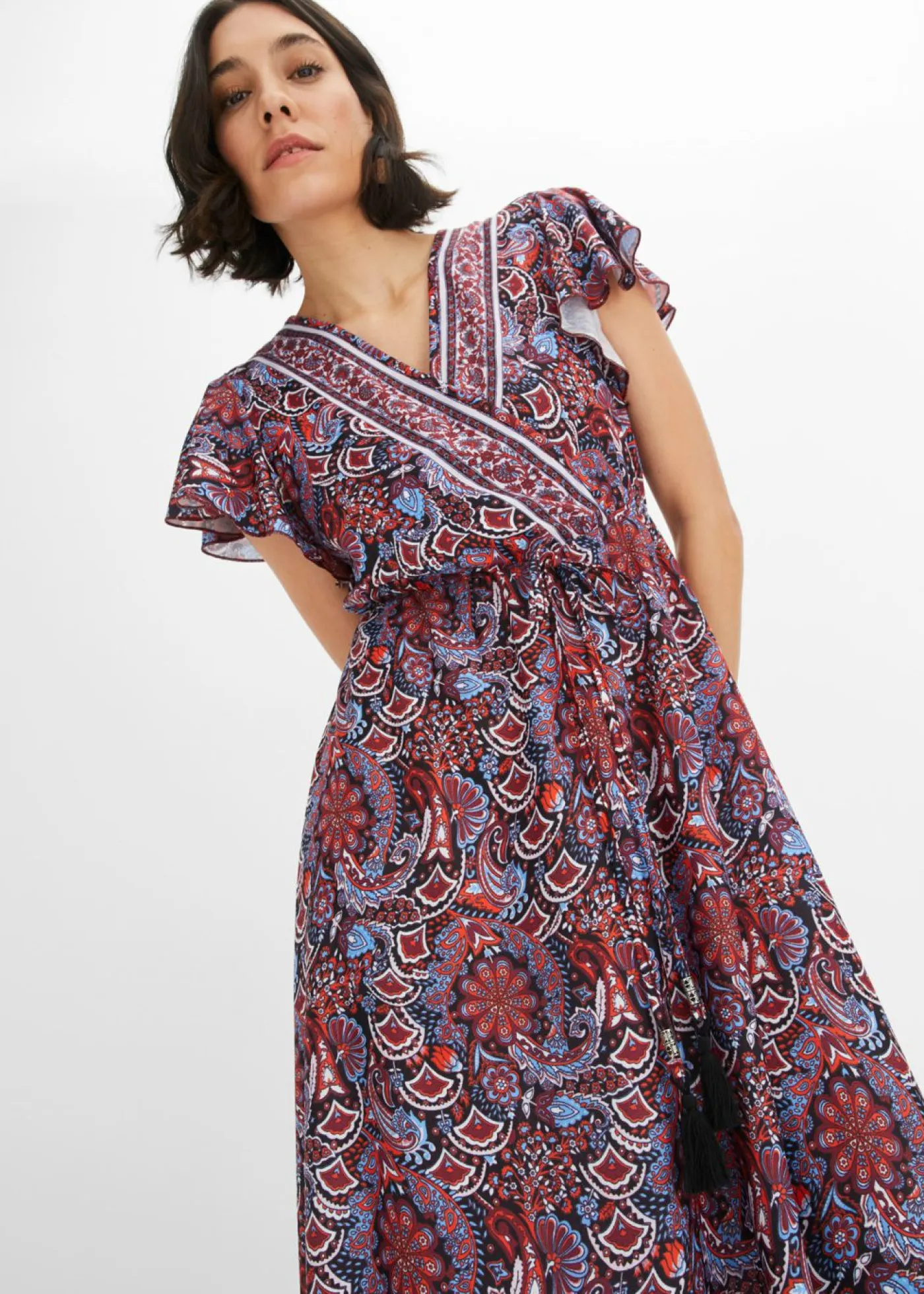 bonprix bonprix Vestidos>Vestido largo estampado Azul-naranja