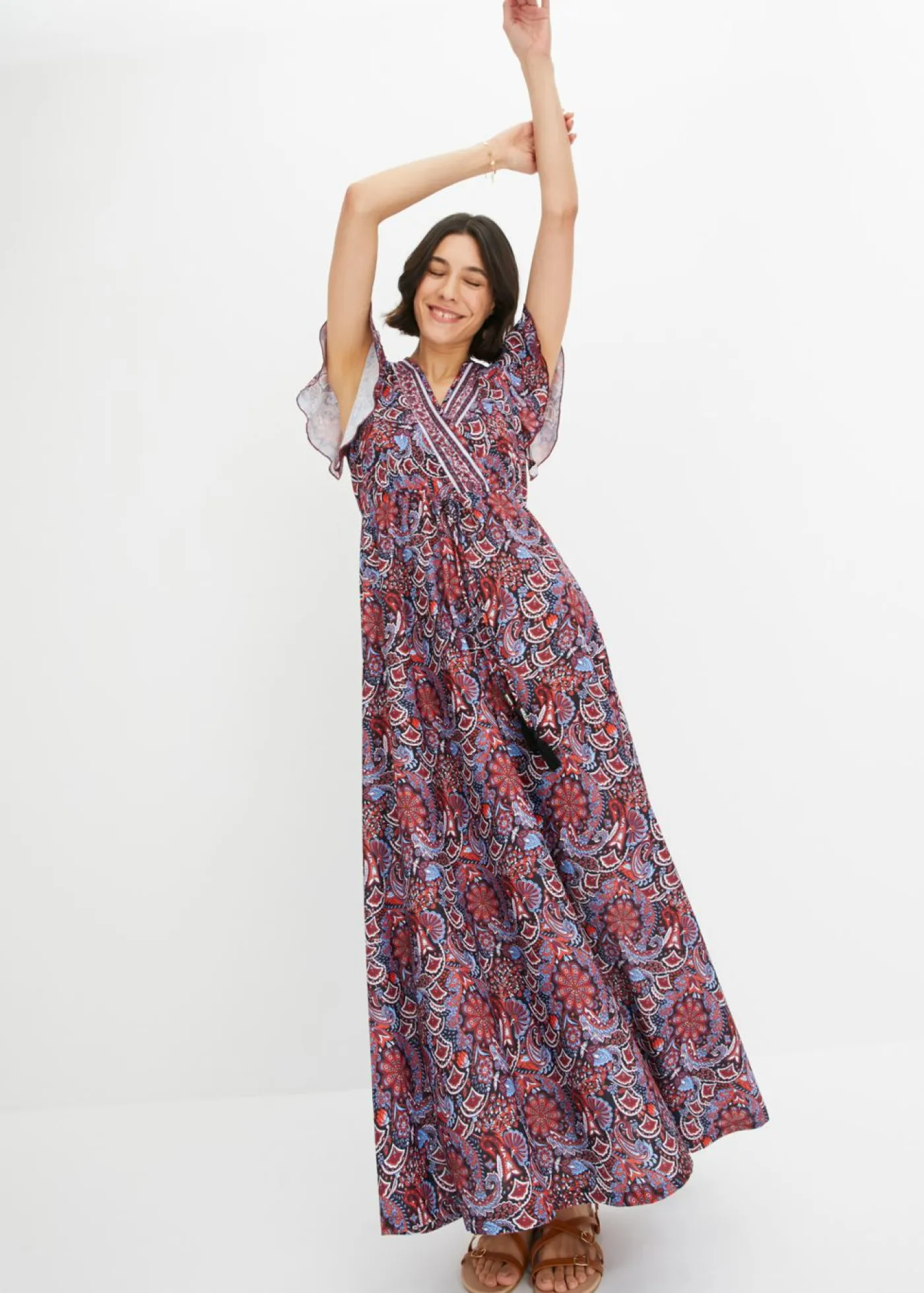 bonprix bonprix Vestidos>Vestido largo estampado Azul-naranja