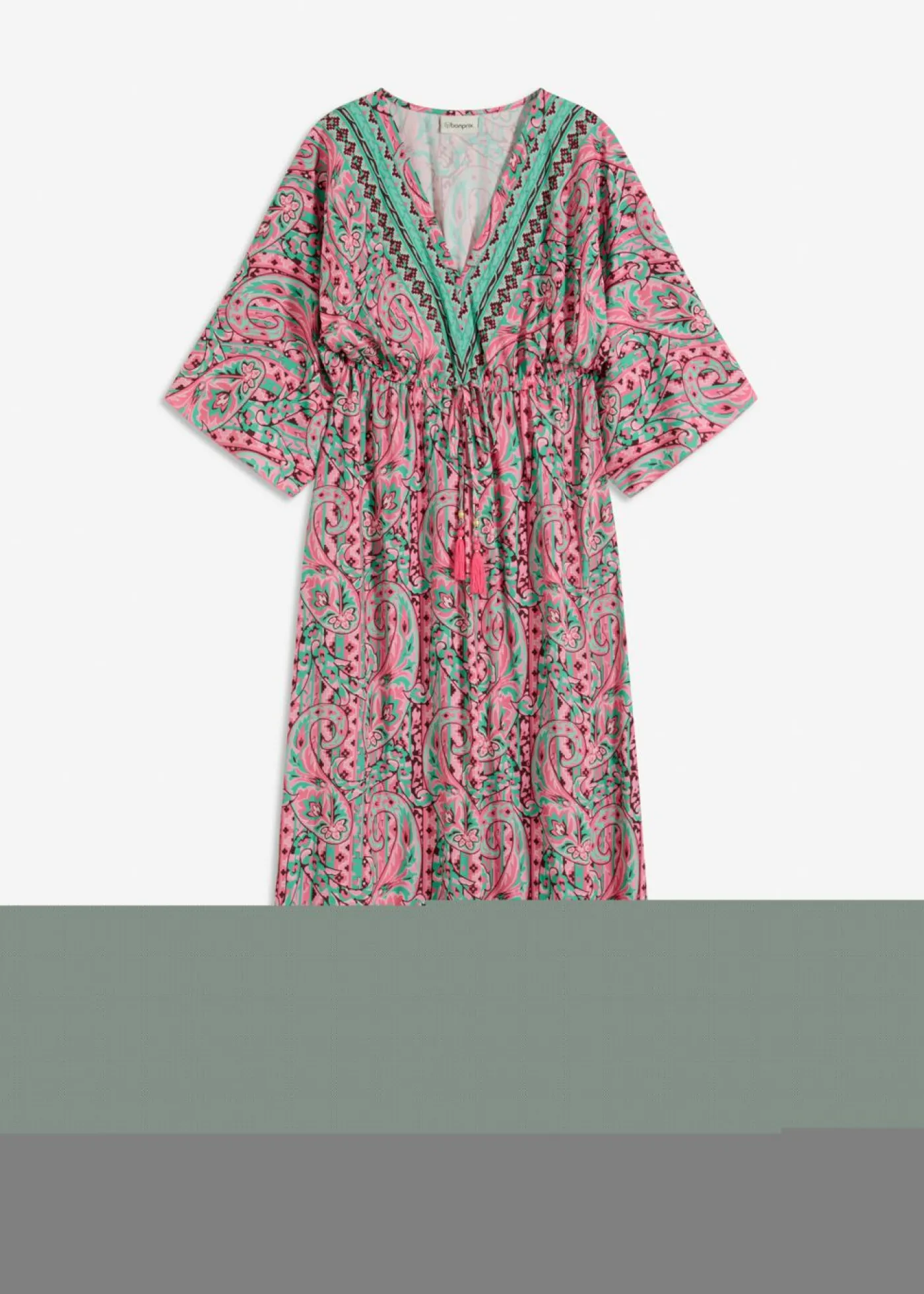 bonprix bonprix Vestidos>Vestido largo estampado de viscosa fluida rosa caliente/turquesa