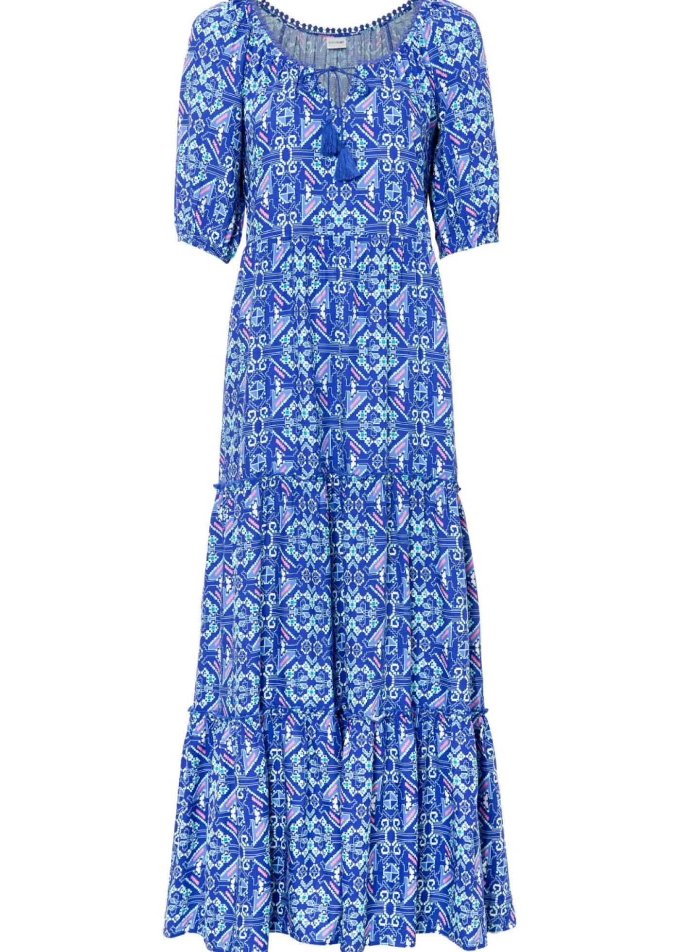 bonprix bonprix Vestidos>Vestido largo estampado de viscosa sostenible Azul zafiro