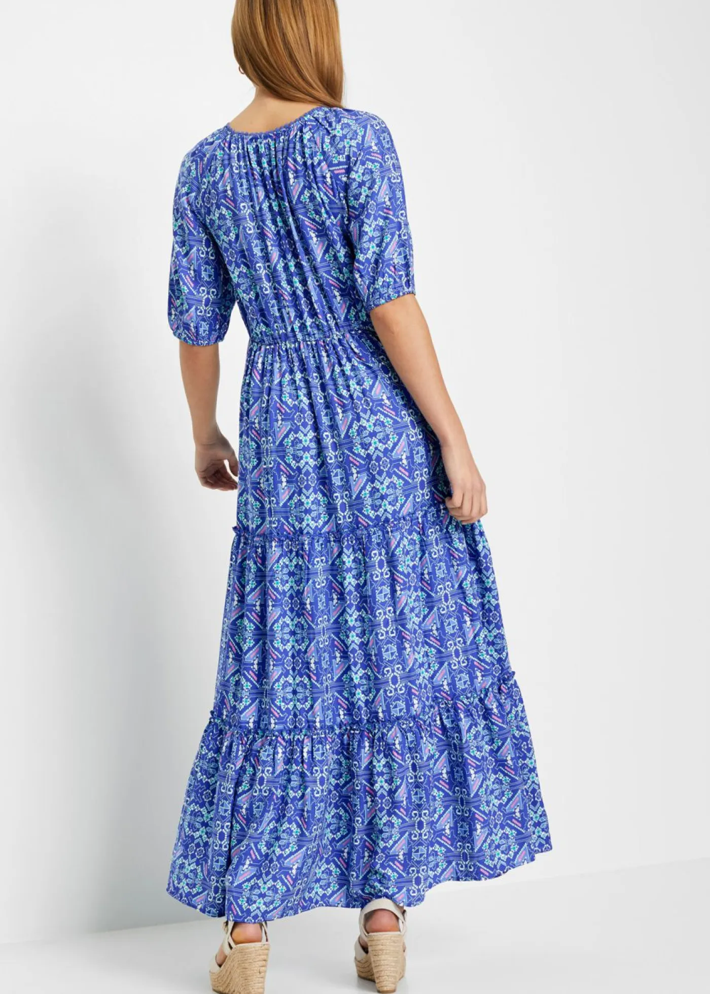 bonprix bonprix Vestidos>Vestido largo estampado de viscosa sostenible Azul zafiro