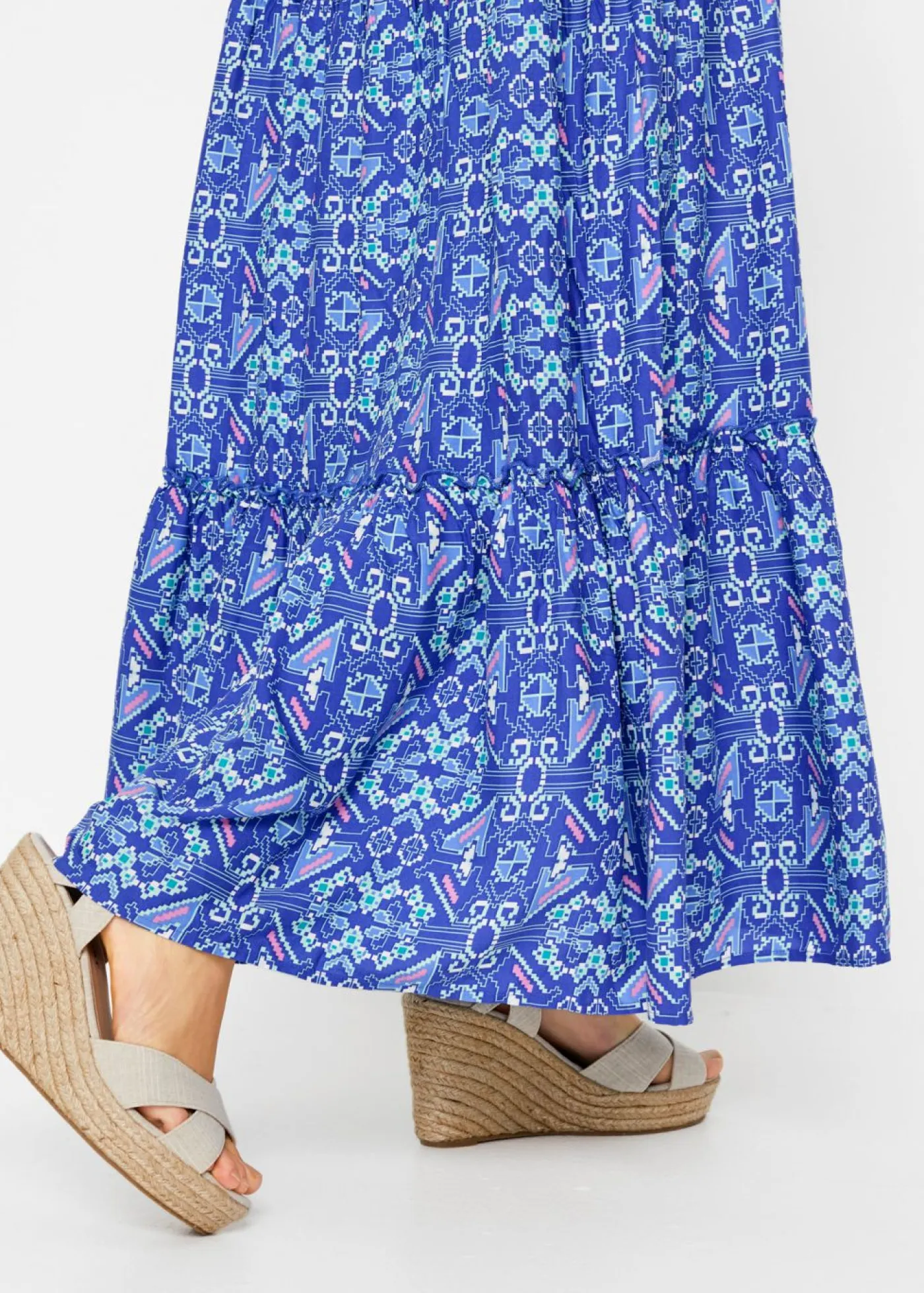 bonprix bonprix Vestidos>Vestido largo estampado de viscosa sostenible Azul zafiro