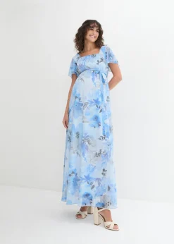 bonprix bonprix Premamá>Vestido largo premamá de malla delicada azul pálido con flores