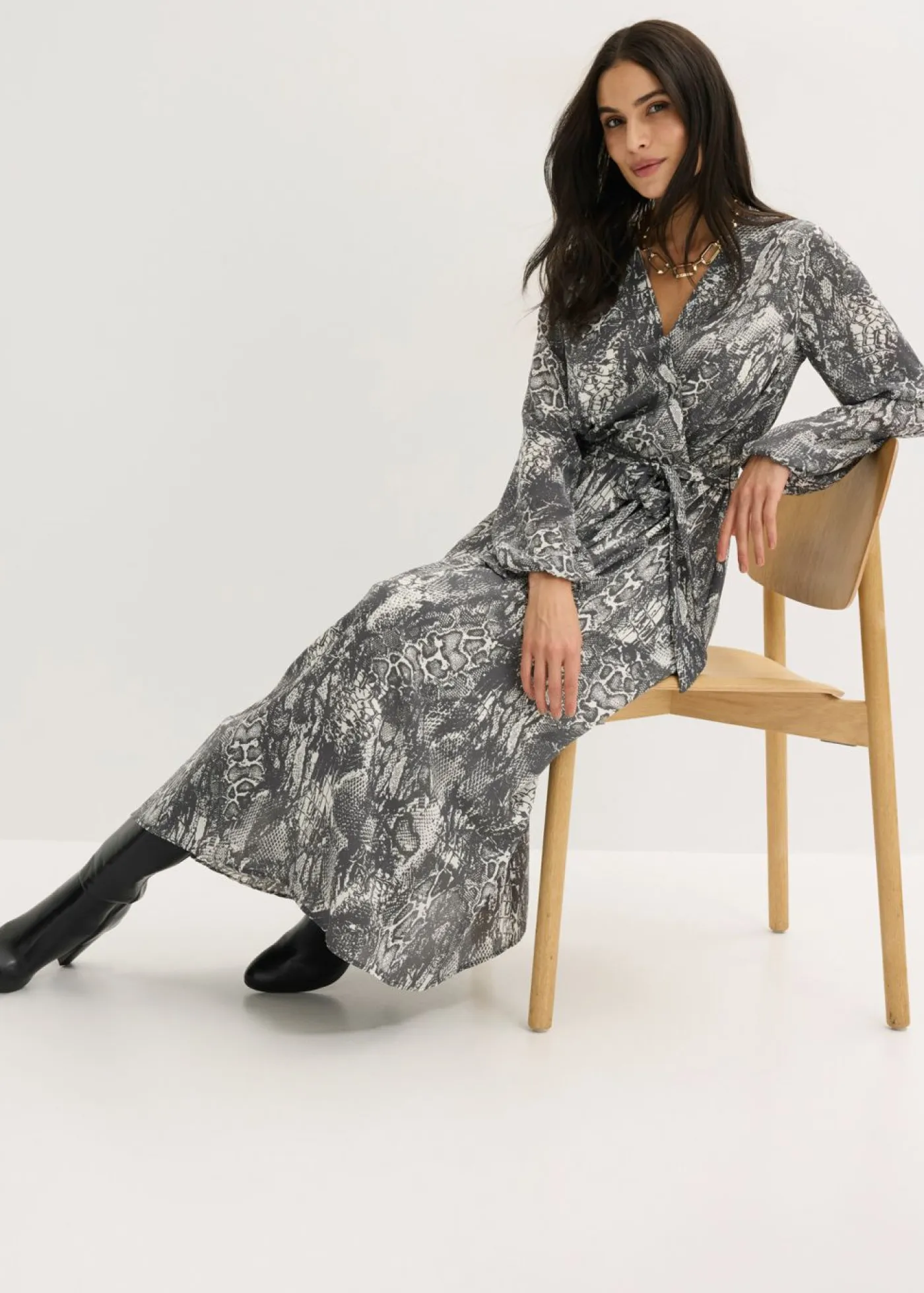 bonprix bonprix Vestidos>Vestido maxi Negro + blanco perla