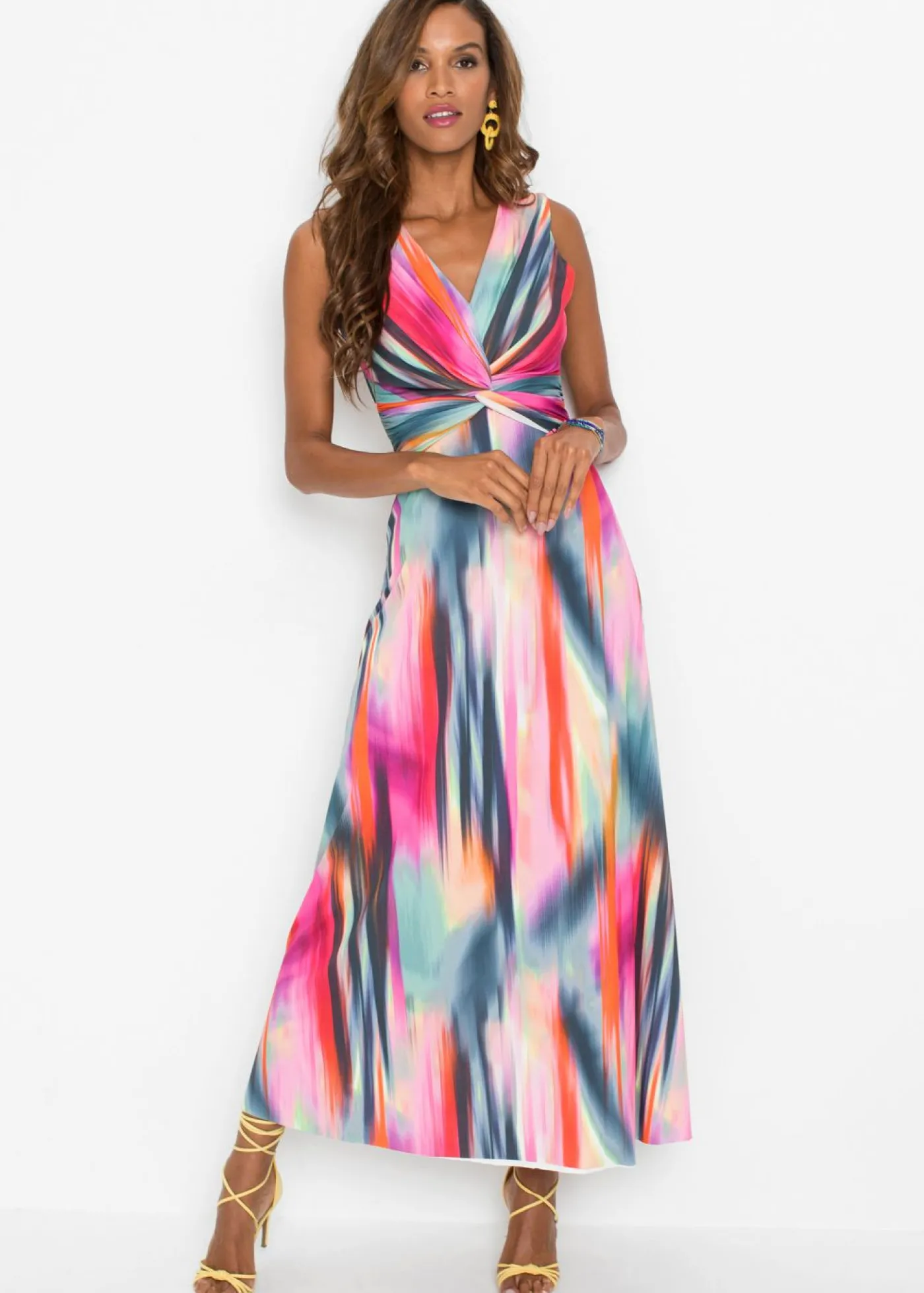 bonprix bonprix Vestidos>Vestido maxi Rosa-rojo-gris oscuro estampado