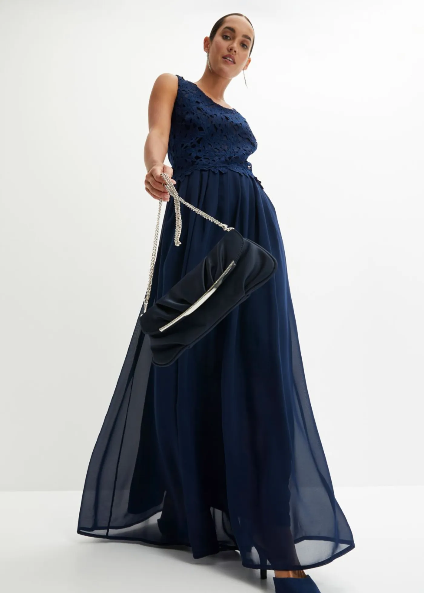 bonprix bonprix Vestidos|Ropa Elegante>Vestido maxi con encaje Azul marino